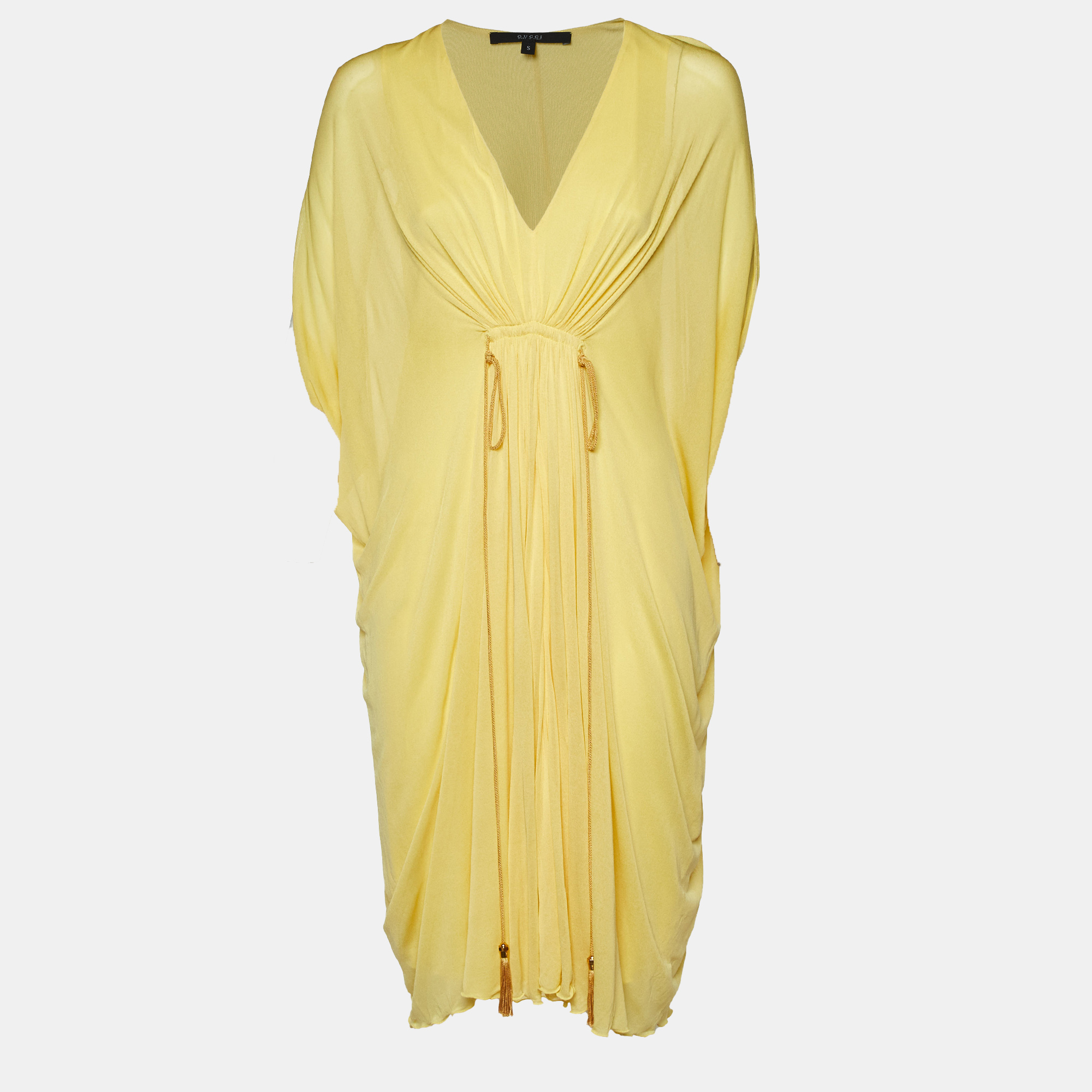 

Gucci Yellow Jersey V-Neck Kaftan Dress S