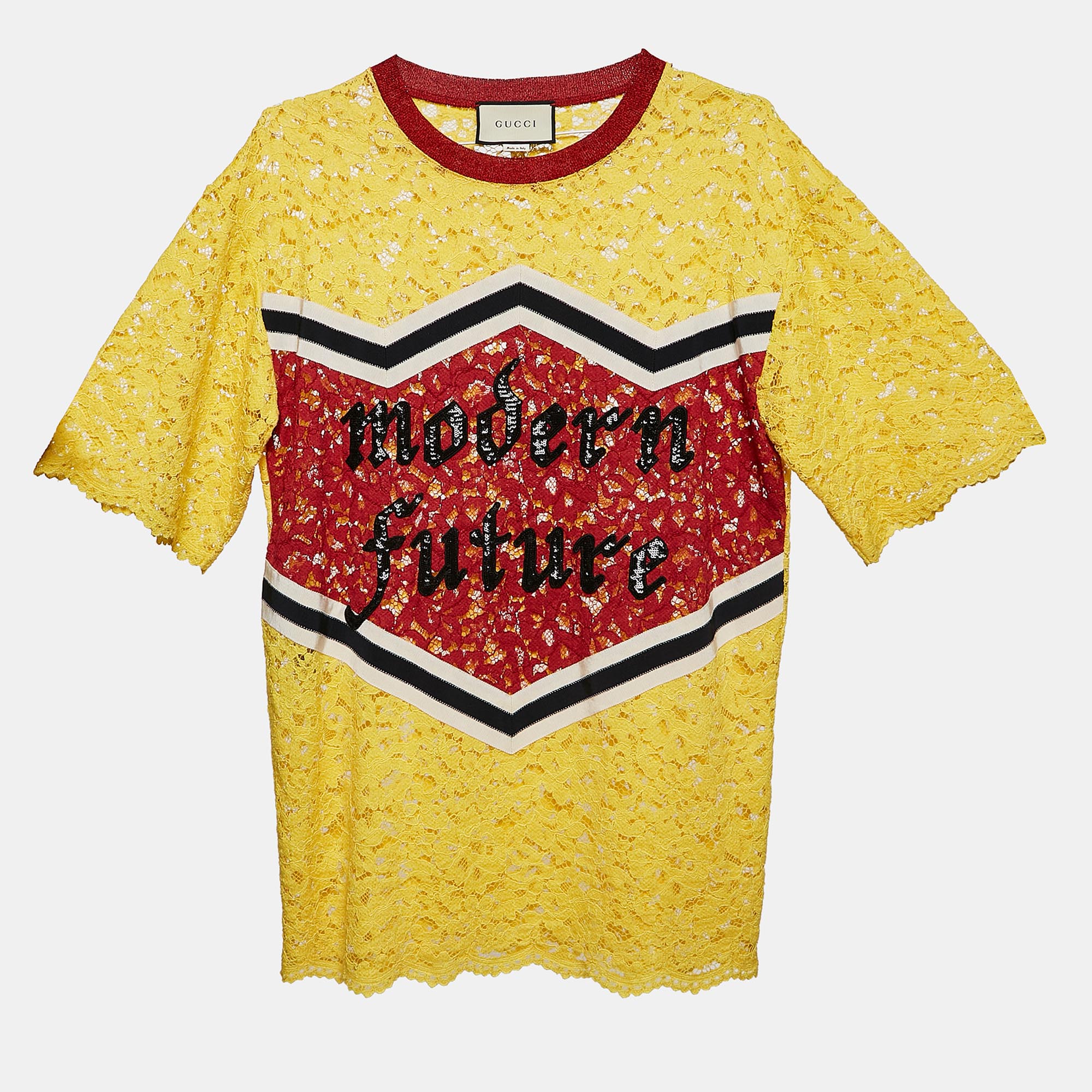 

Gucci Yellow/Red Modern Future Sequin and Lace Crew Neck T-Shirt M