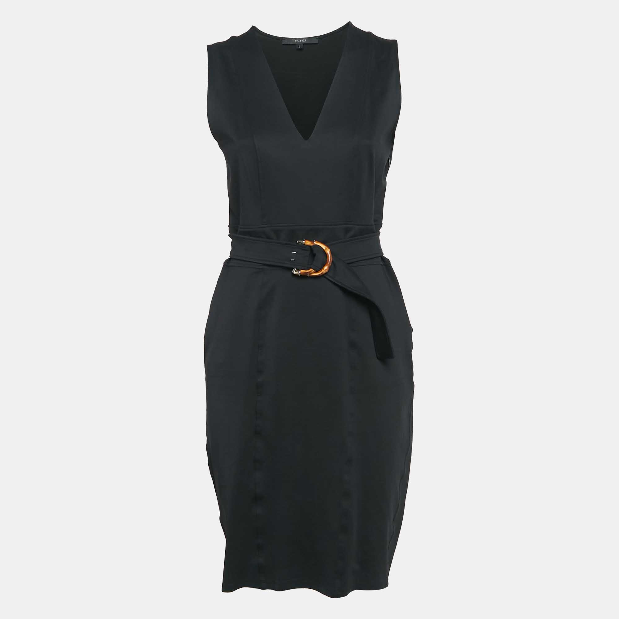 

Gucci Black Jersey Belted Sleeveless Mini Dress L