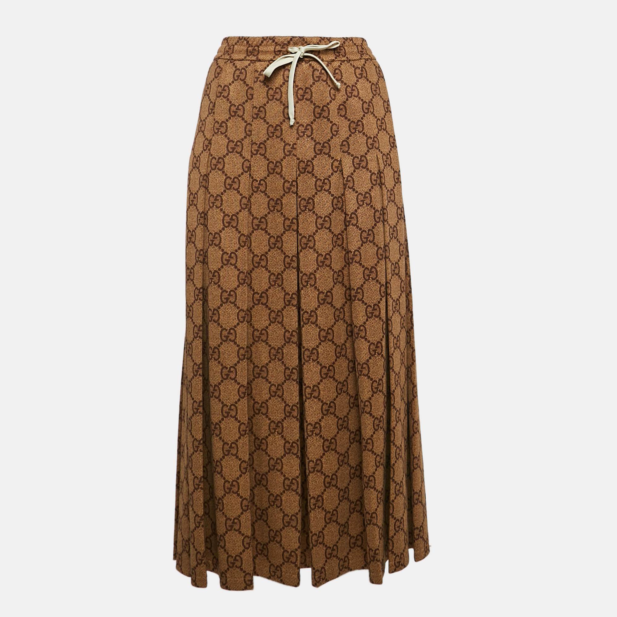 

Gucci Brown GG Supreme Print Jersey Pleated Maxi Skirt M