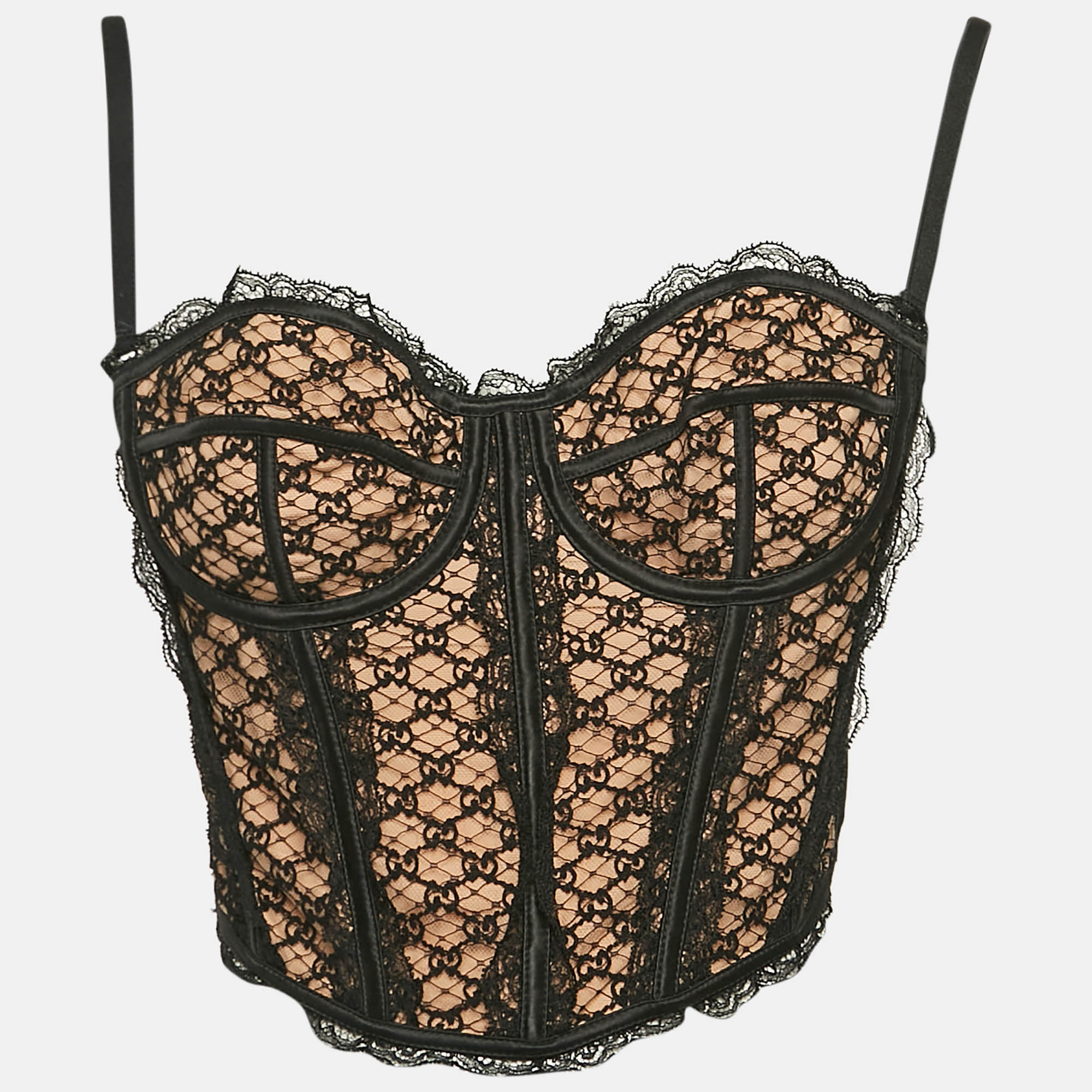 

Gucci Black/Beige GG Lace Net Corset Crop Top M