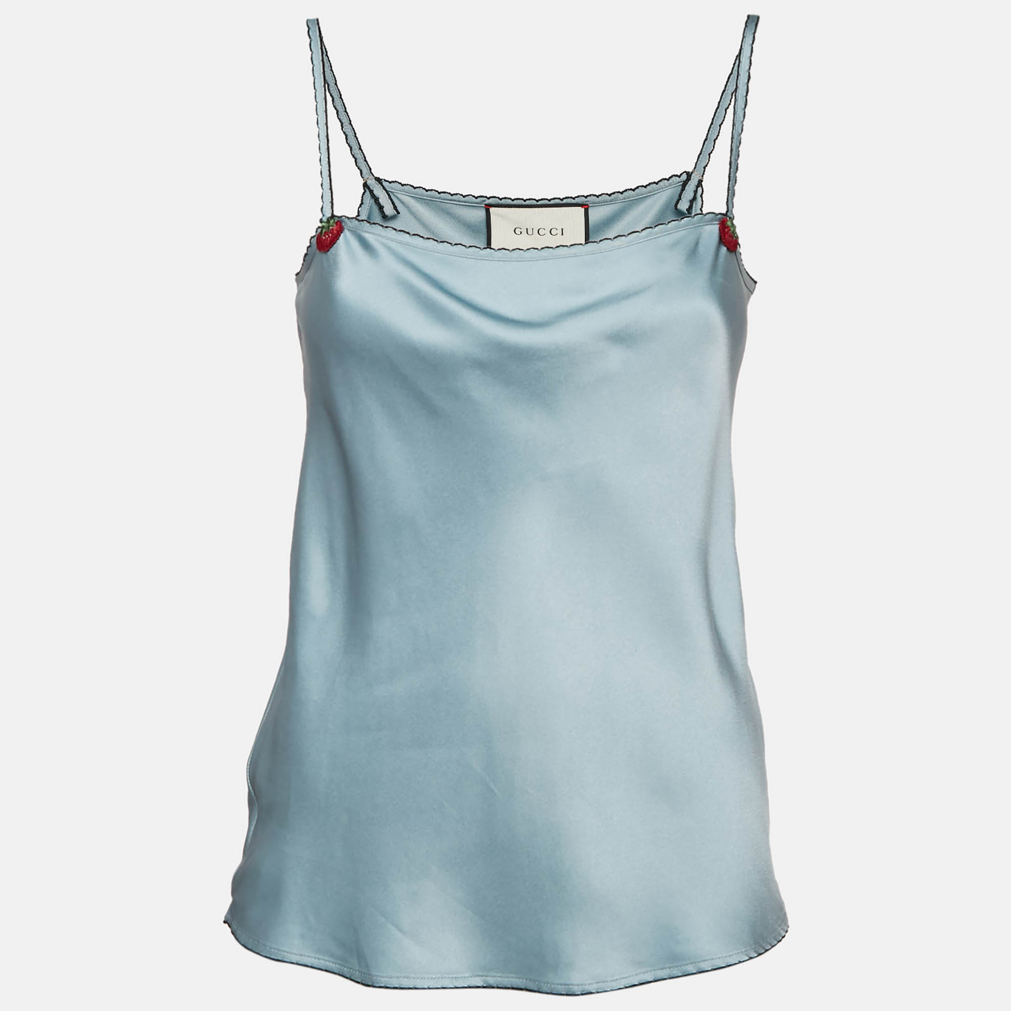 

Gucci Blue Silk Satin Strawberry Patch Detail Camisole