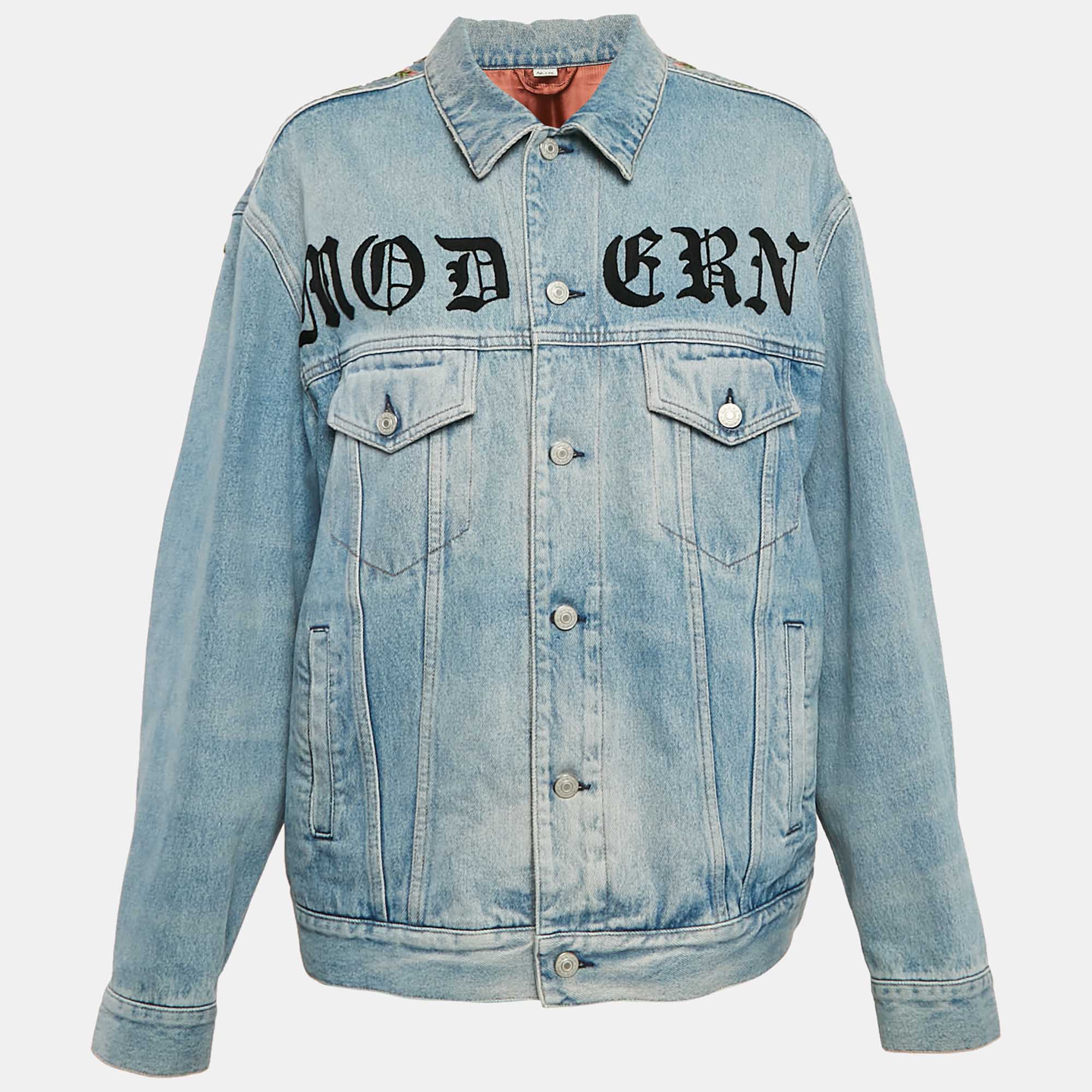 

Gucci Blue Vintage Logo Print Denim Applique Detail Jacket L