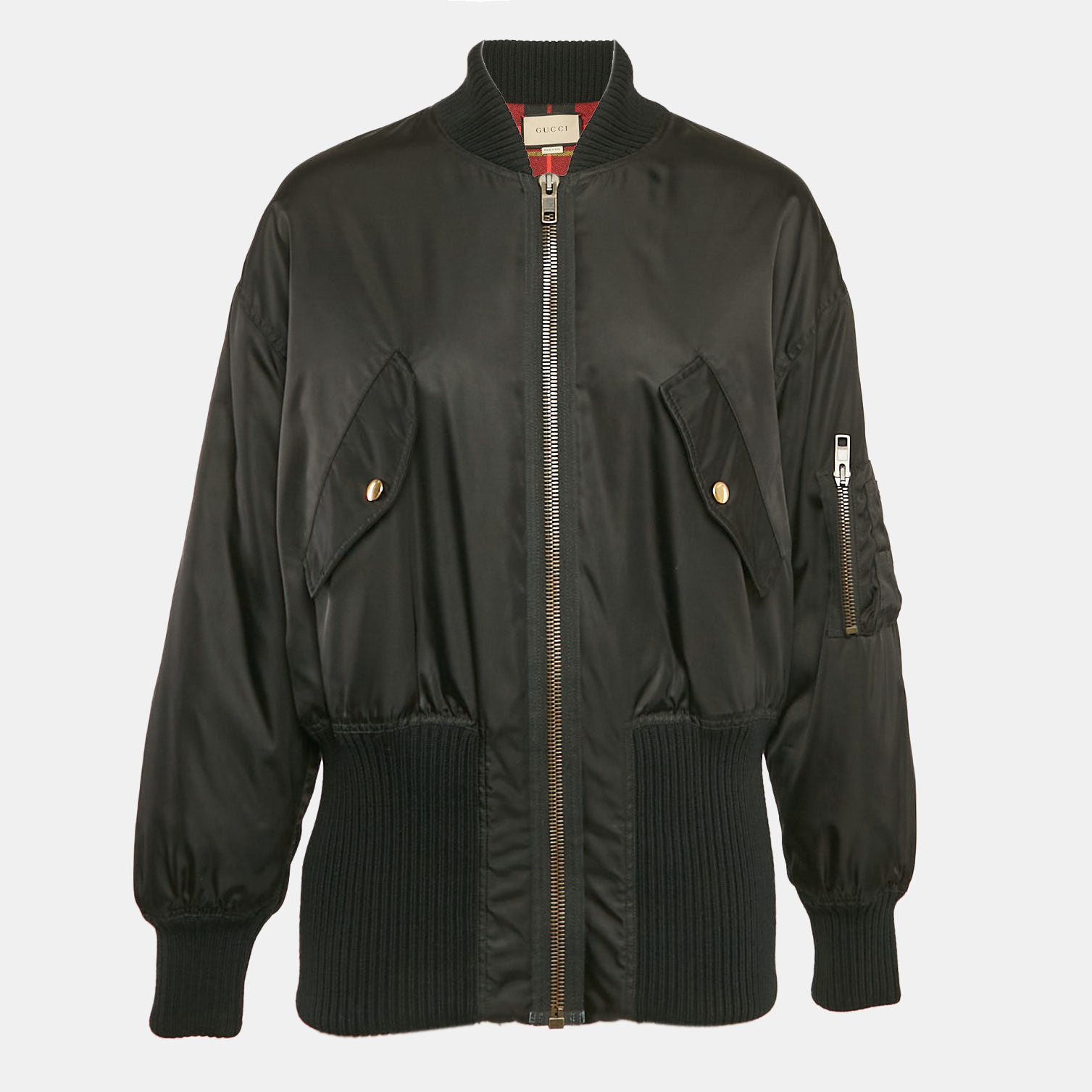 

Gucci Black Nylon Rib Trim Nylon Padded Bomber Jacket