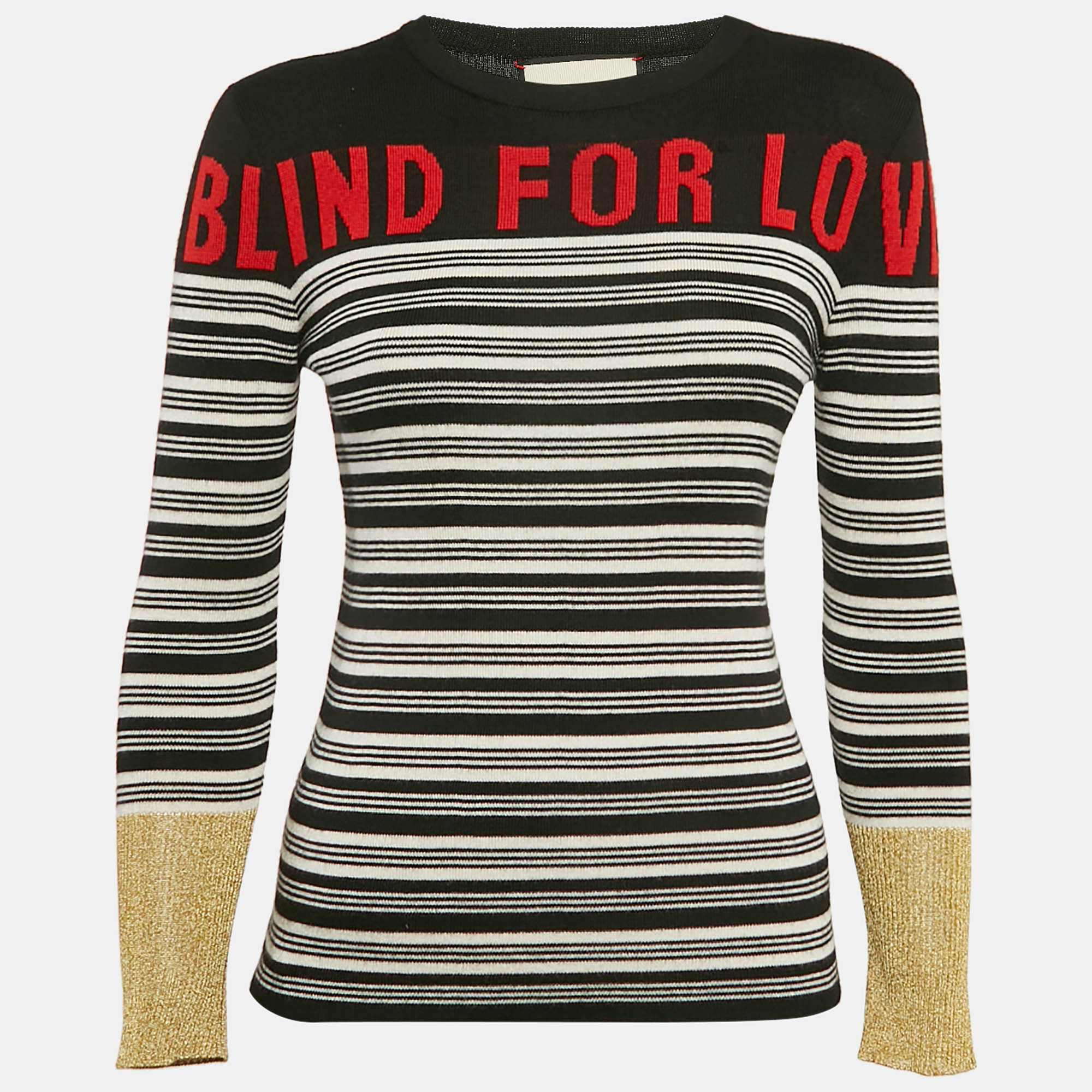 

Gucci Black/White Blind For Love Intarsia Lamé and Cashmere Knit Sweater XS