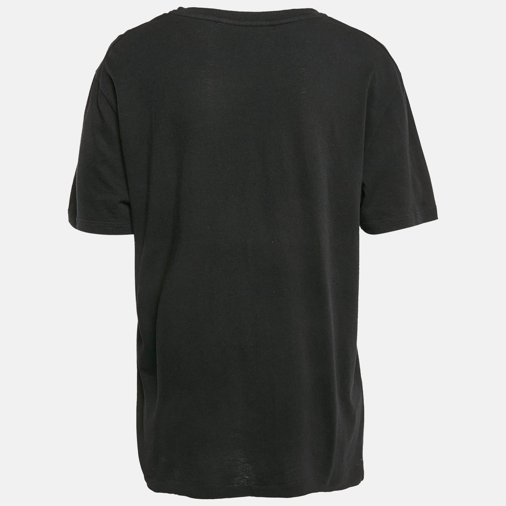 Gucci Black Vintage Logo Print Jersey Distressed T-Shirt XS 