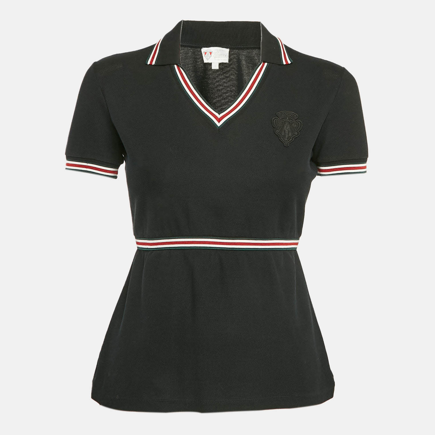 

Gucci Black Applique Cotton Pique Cinched Waist Equestrian T-Shirt S