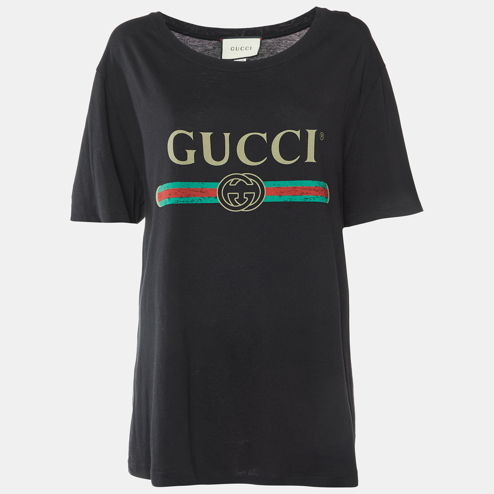 

Gucci Black Vintage Logo Print Cotton Distressed T-Shirt M