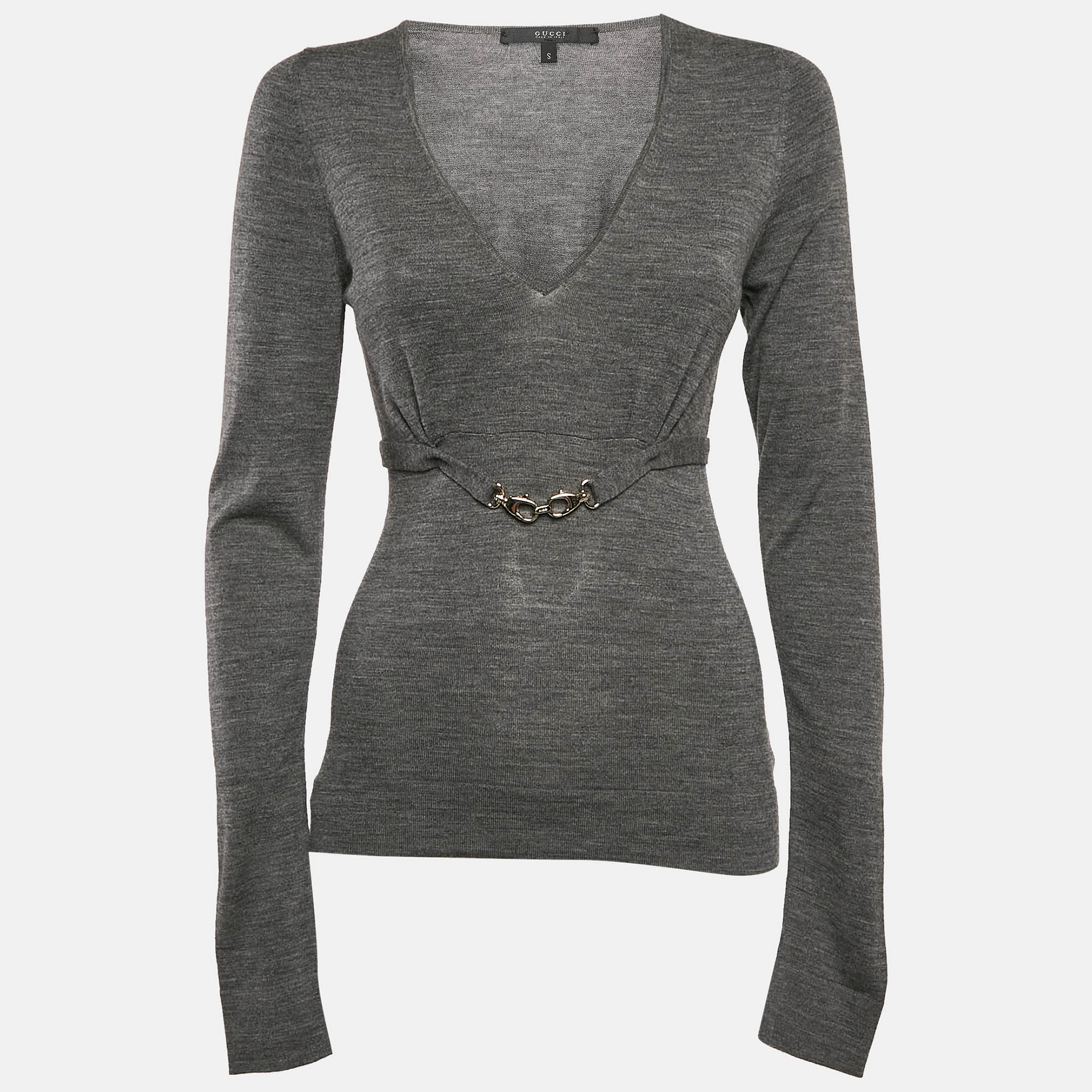 

Gucci Grey Wool Knit Belted Long Sleeve Top S