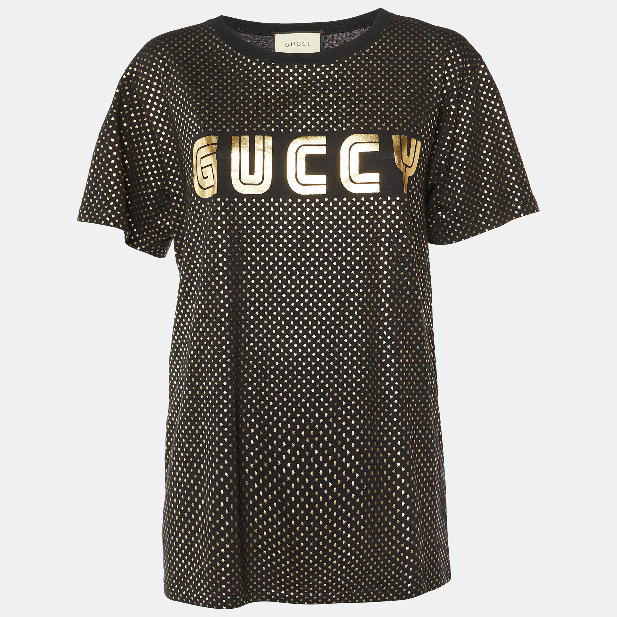 

Gucci Black Guccy Star Print Cotton Crew Neck T-Shirt S