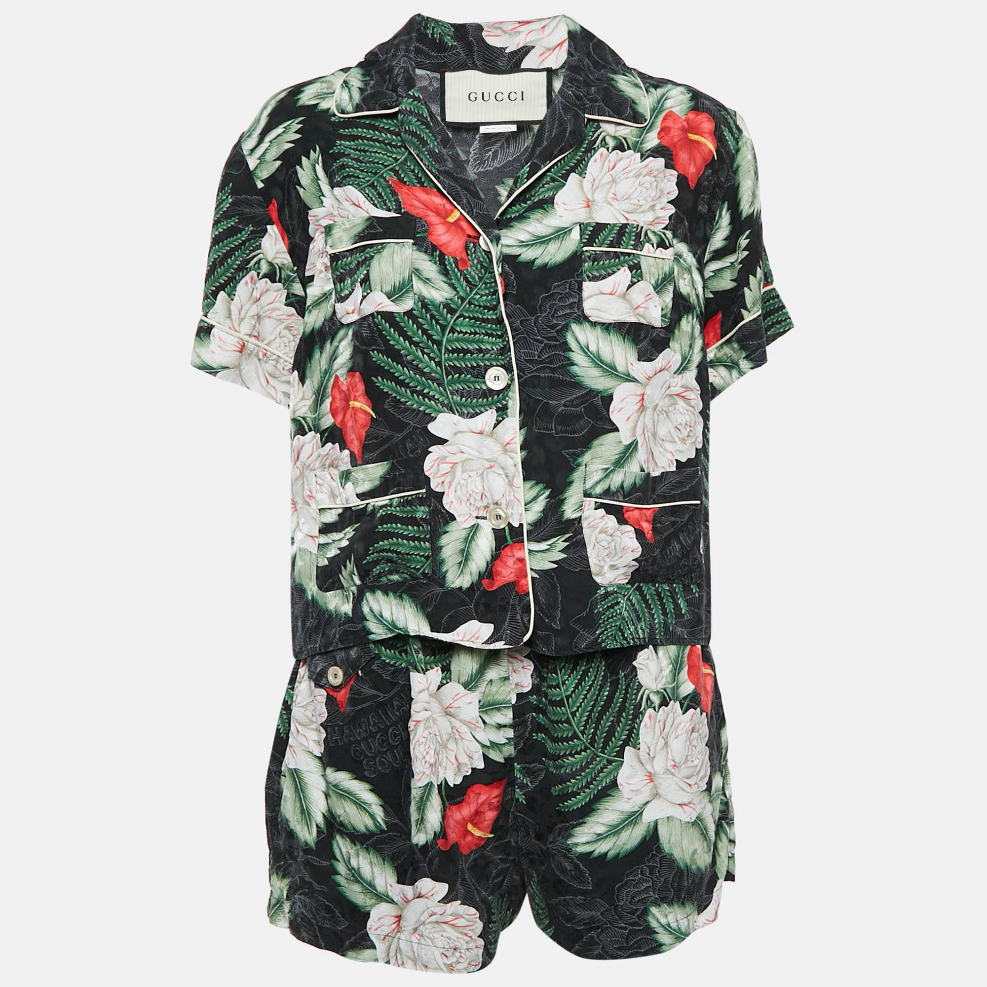 

Gucci Black/Multicolor Floral Print Silk Shirt and Shorts Set M