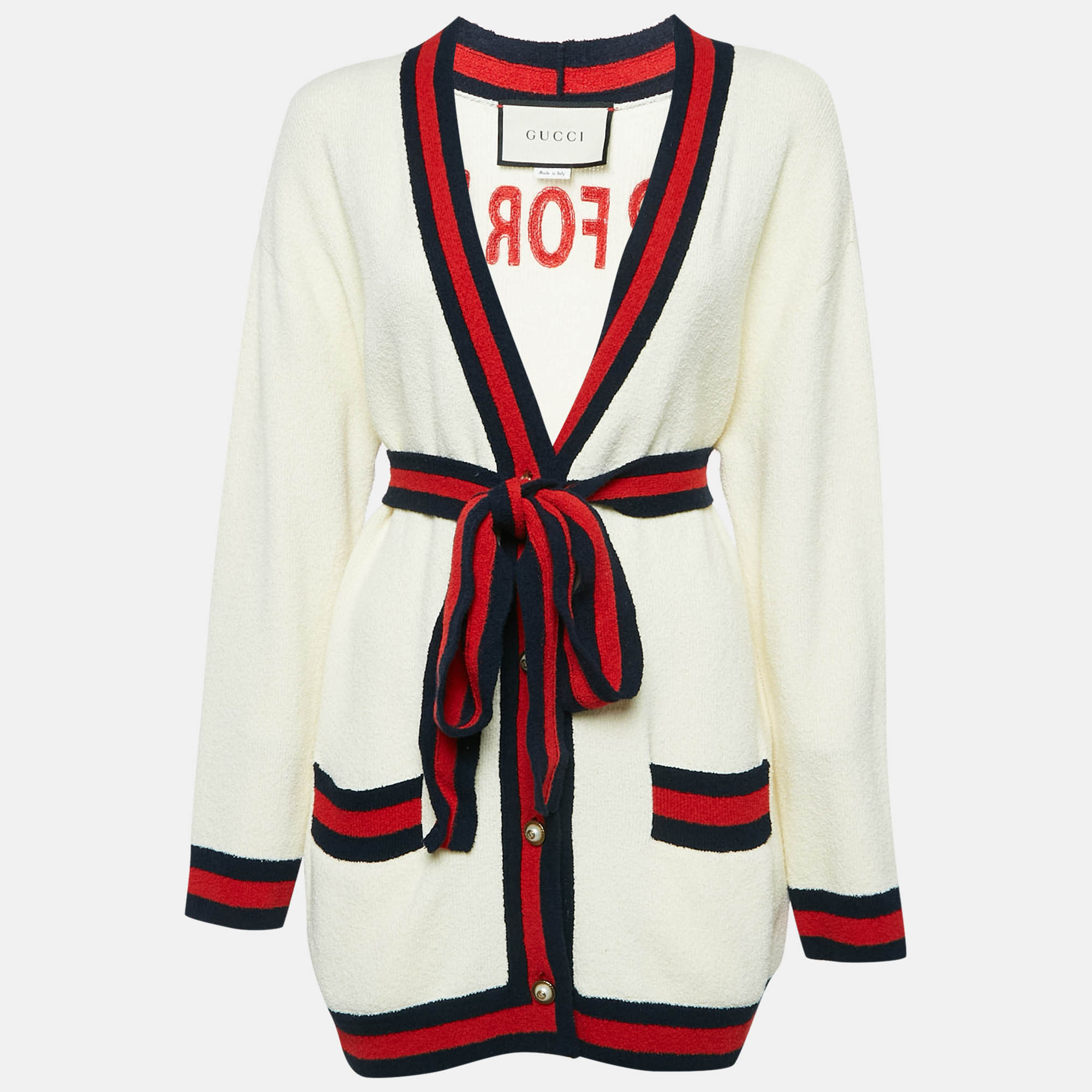 

Gucci Cream 'Blind For Love' Cotton Belted Cardigan S