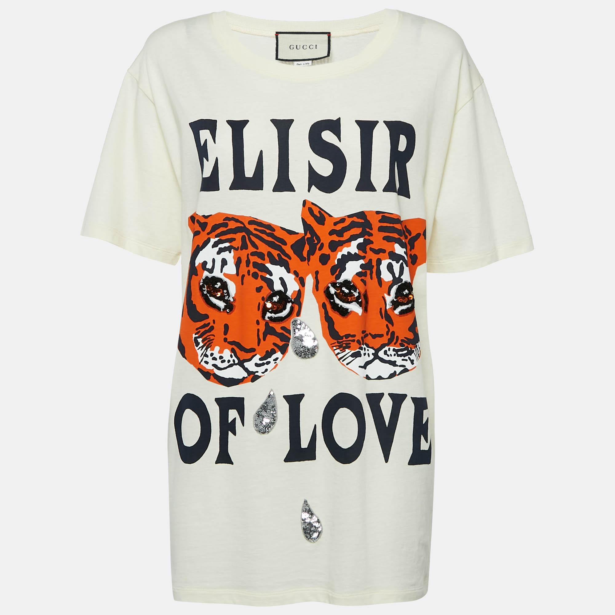 

Gucci Cream Elisir of Love Cotton Crew Neck T-Shirt M