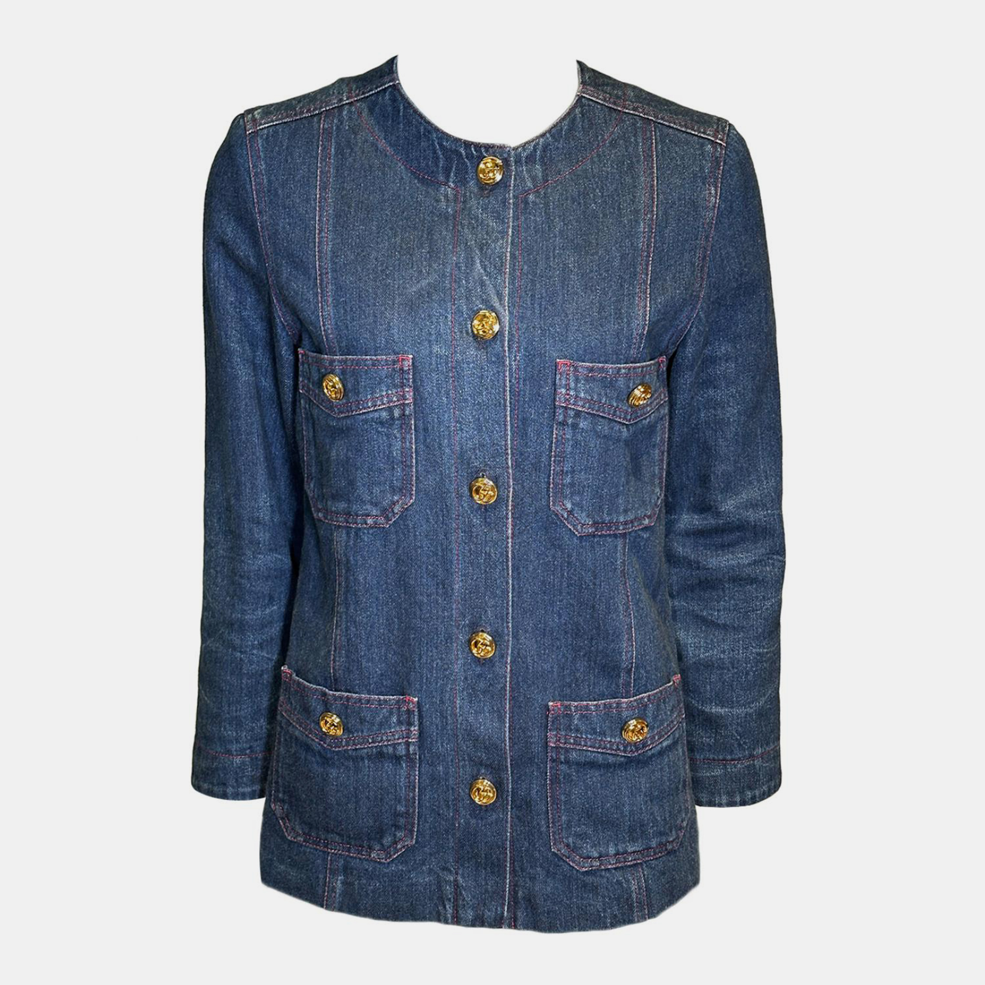 

Gucci GG Gold Button Denim Jacket, Blue