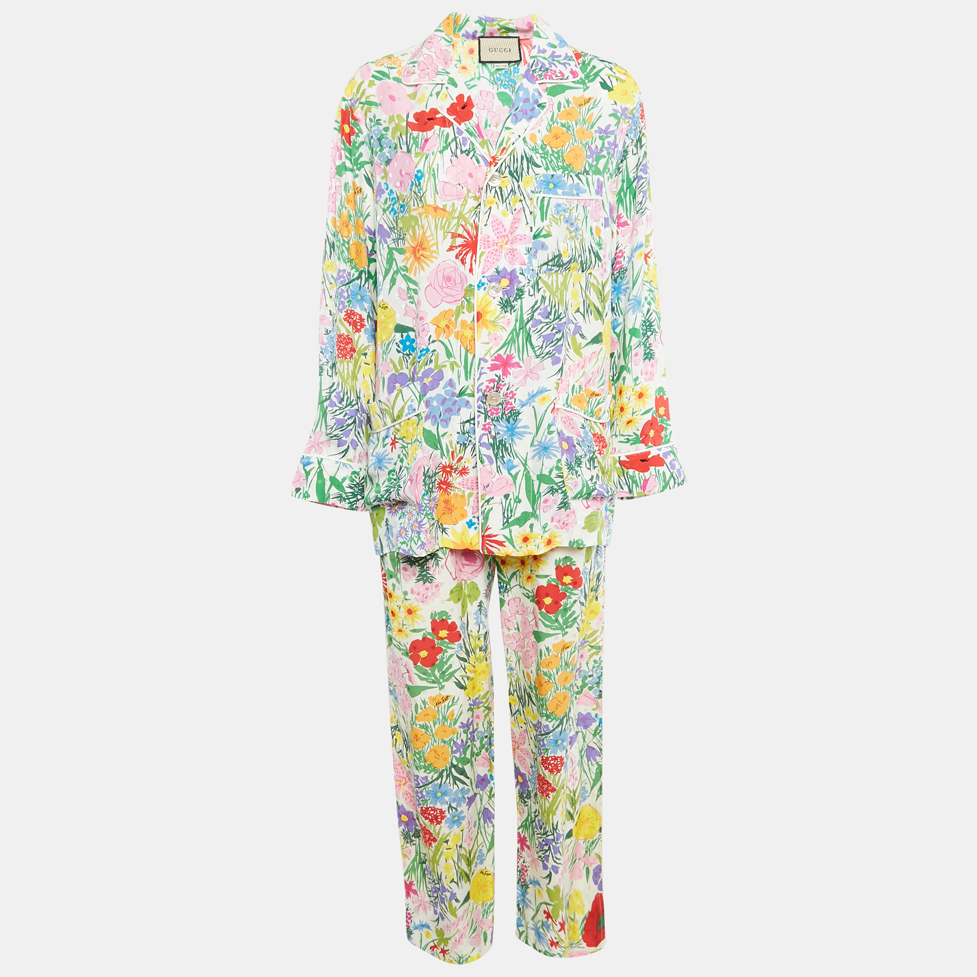 

Gucci X Ken Scott Multicolor Silk Floral Print Top and Wide Leg Pants S