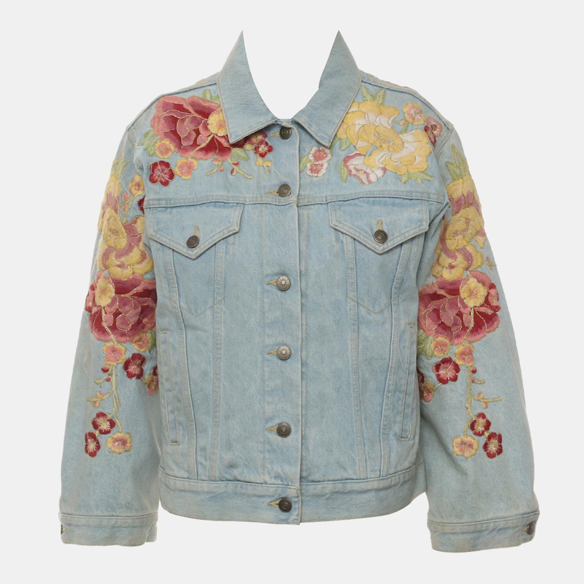 

Gucci Light Blue Floral Embroidered Denim Jacket