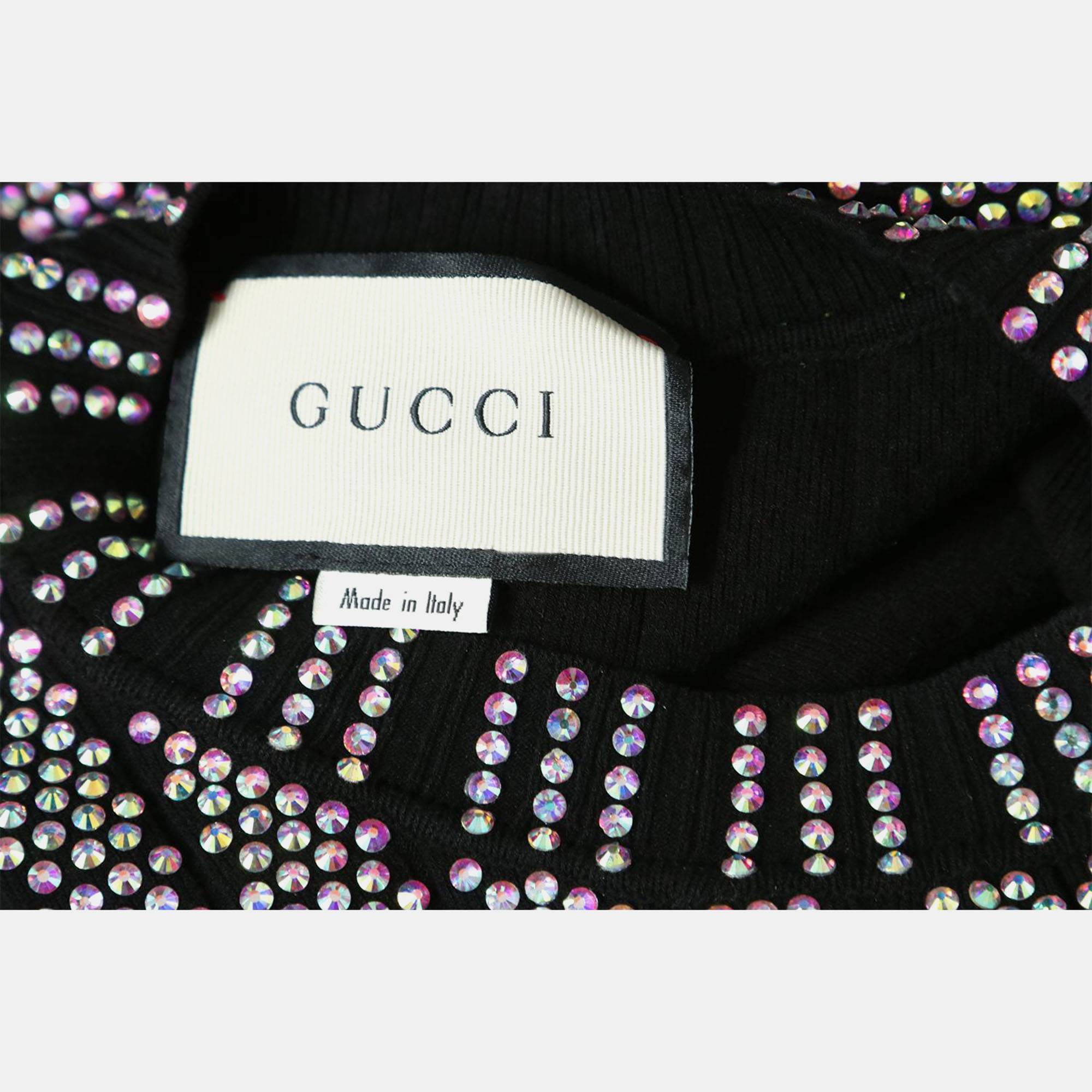Gucci Crystal Embroidered Rib Knit Dress 