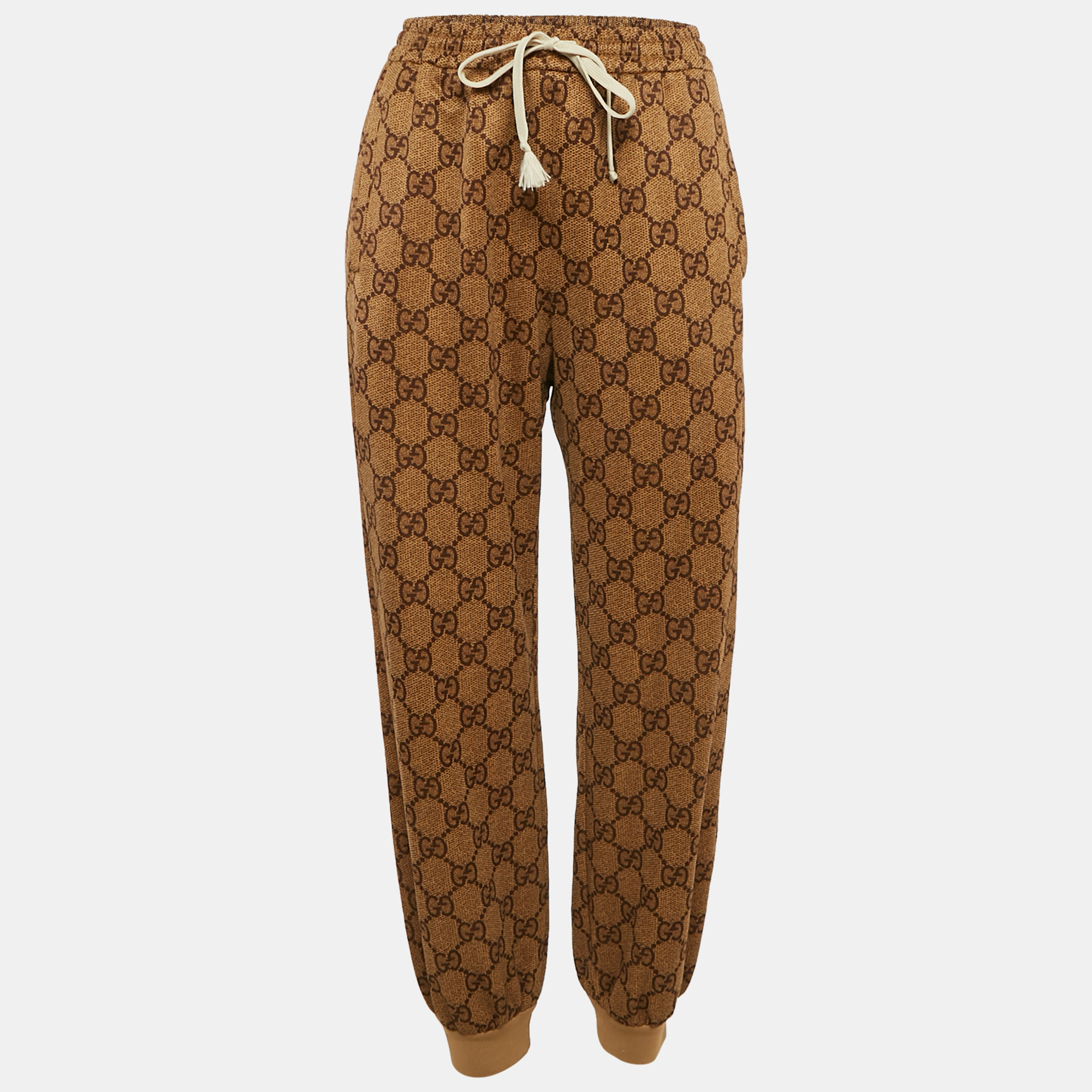 

Gucci Brown GG Supreme Logo Print Jersey Trackpants S