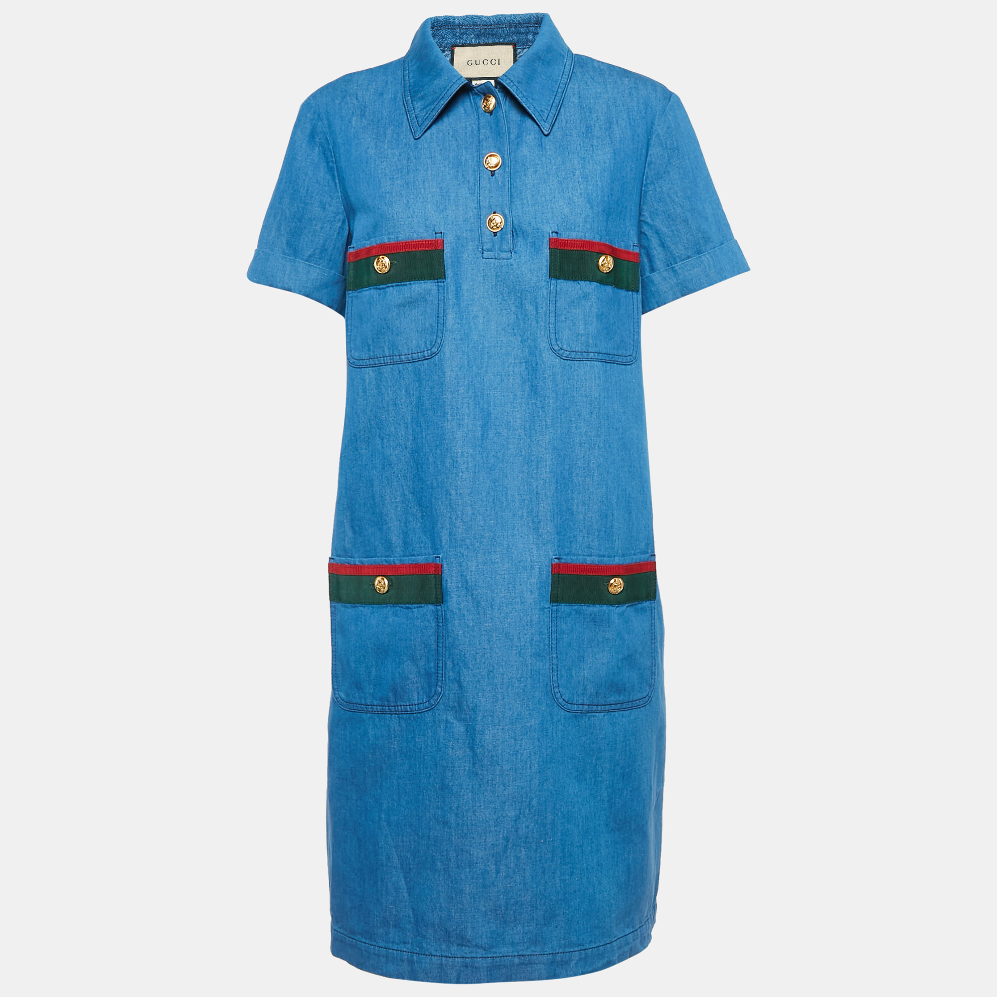 

Gucci Blue Denim Web Contrast Trimmed Short Dress L