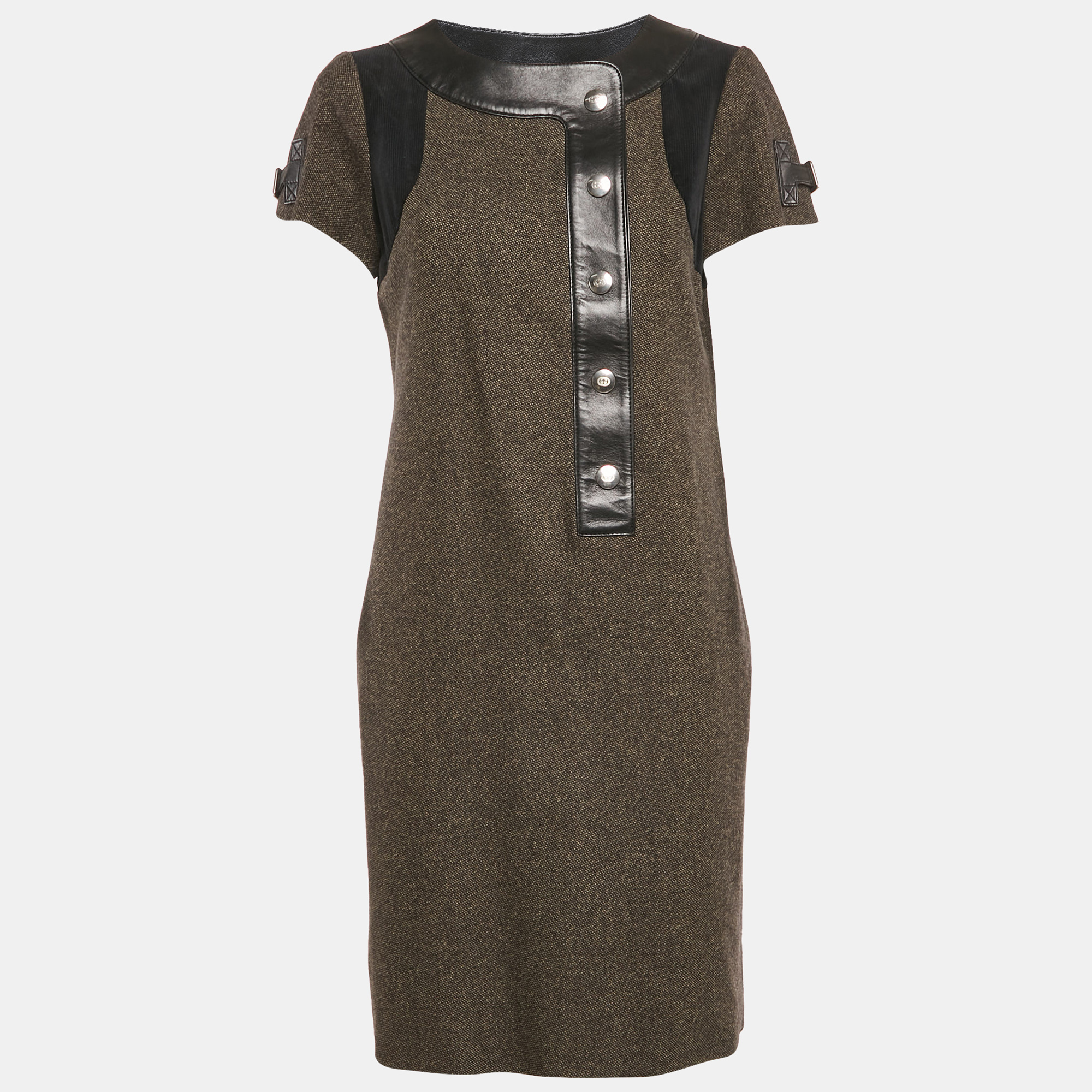 

Gucci Black/Brown Wool Leather Trimmed Short Dress M