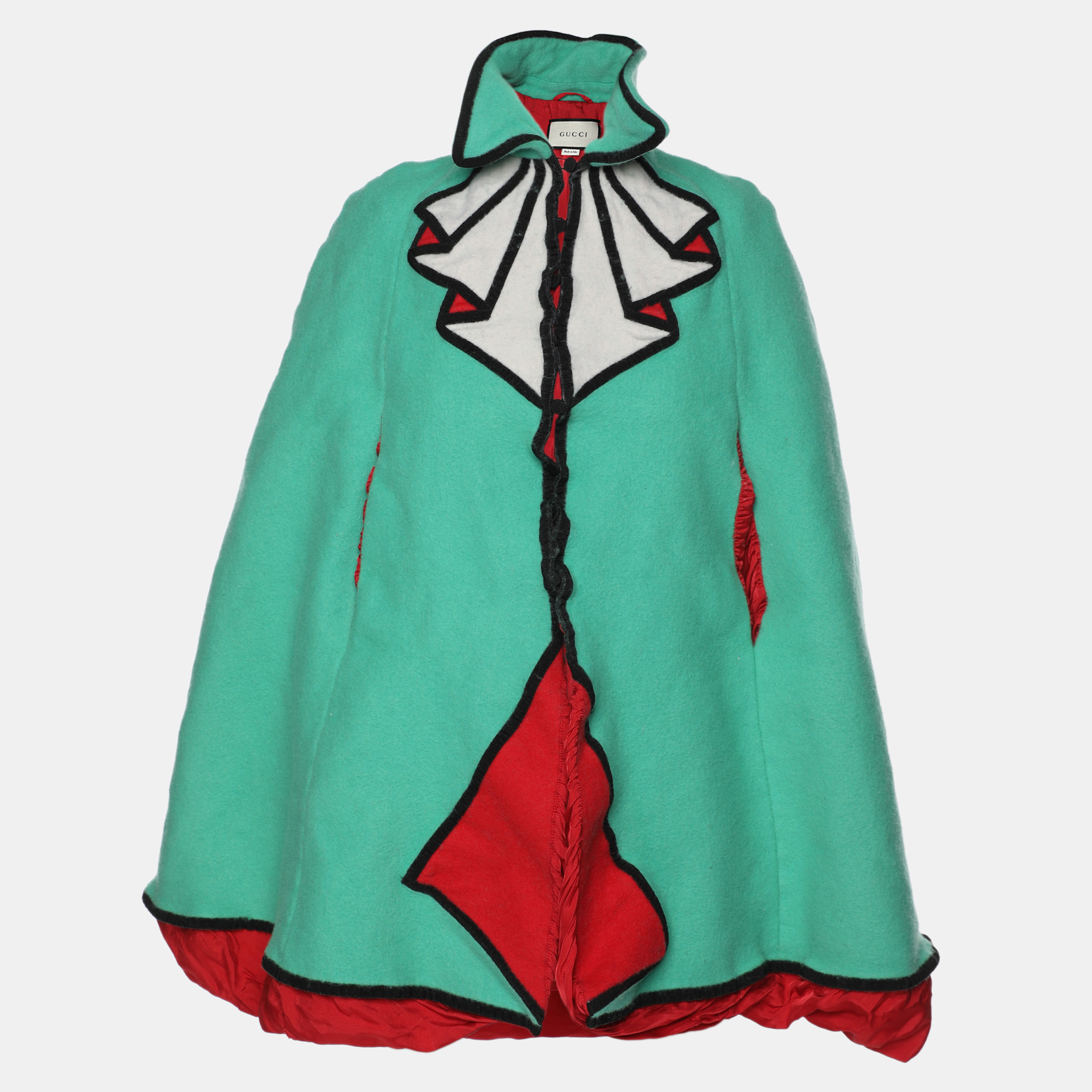 

Gucci Green Wool Trompe L'oeil Cape M