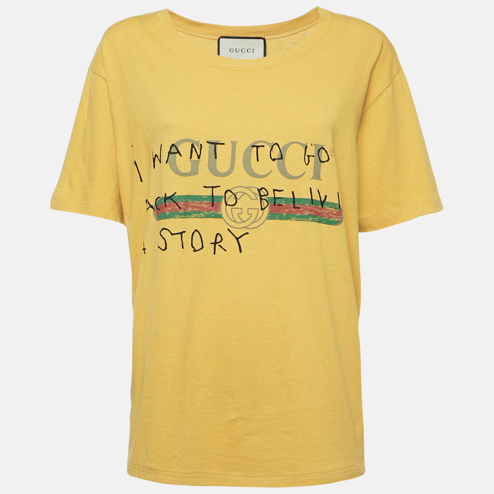 

Gucci Yellow Vintage Logo Print Jersey Distressed T-Shirt M