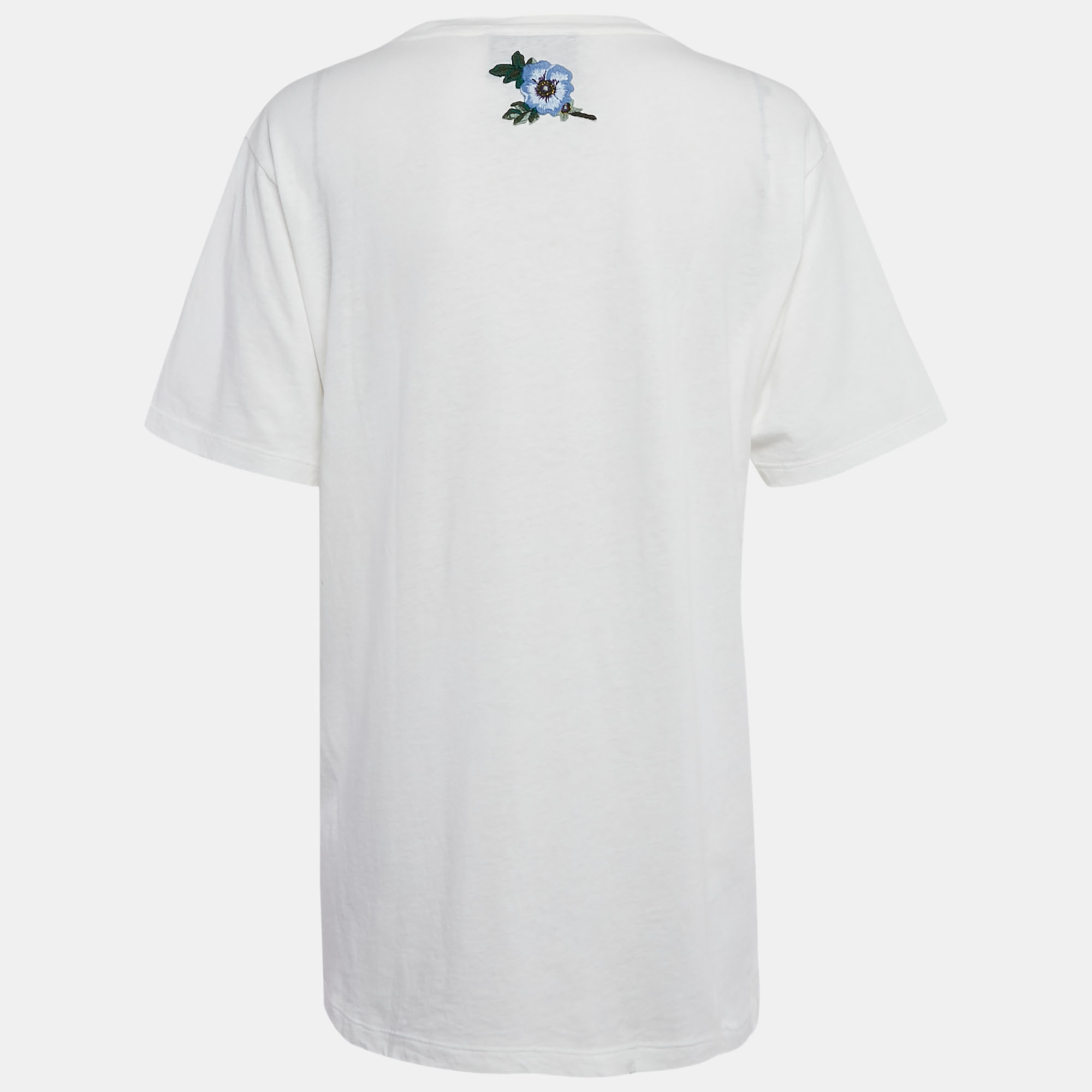 Gucci White Vintage Logo Print Cotton Distressed Oversize T-Shirt XS 