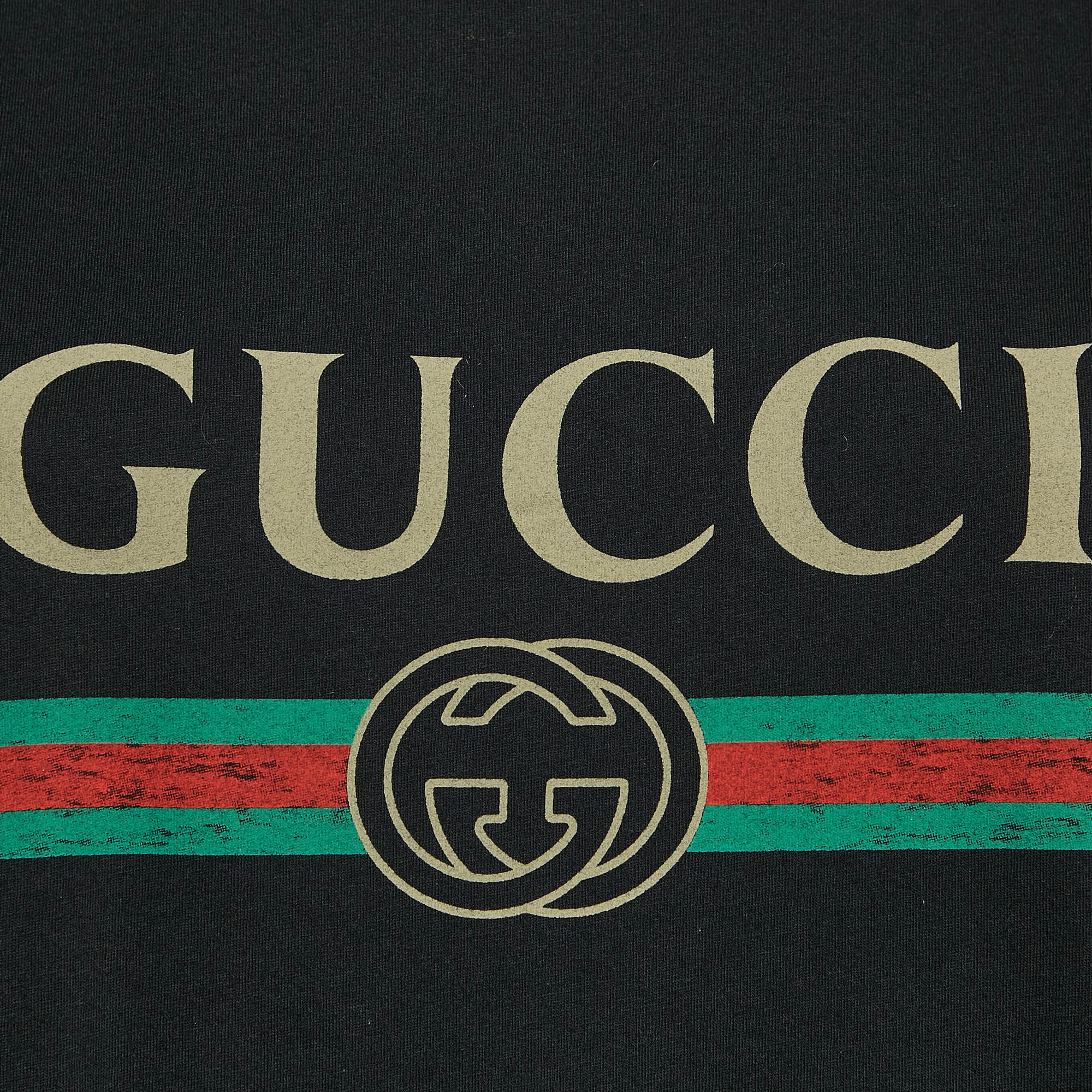 Gucci Black Vintage Logo Print Cotton Distressed Oversize T-Shirt L 