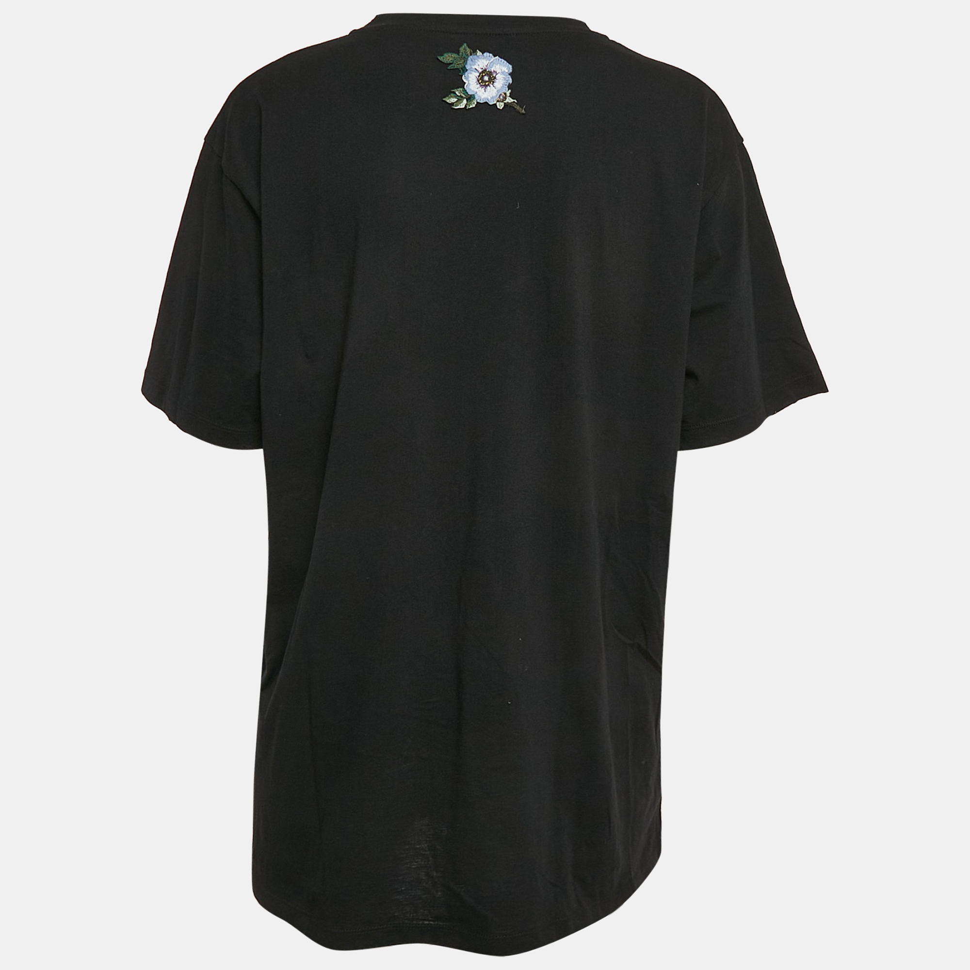 Gucci Black Vintage Logo Print Cotton Distressed Oversize T-Shirt L 