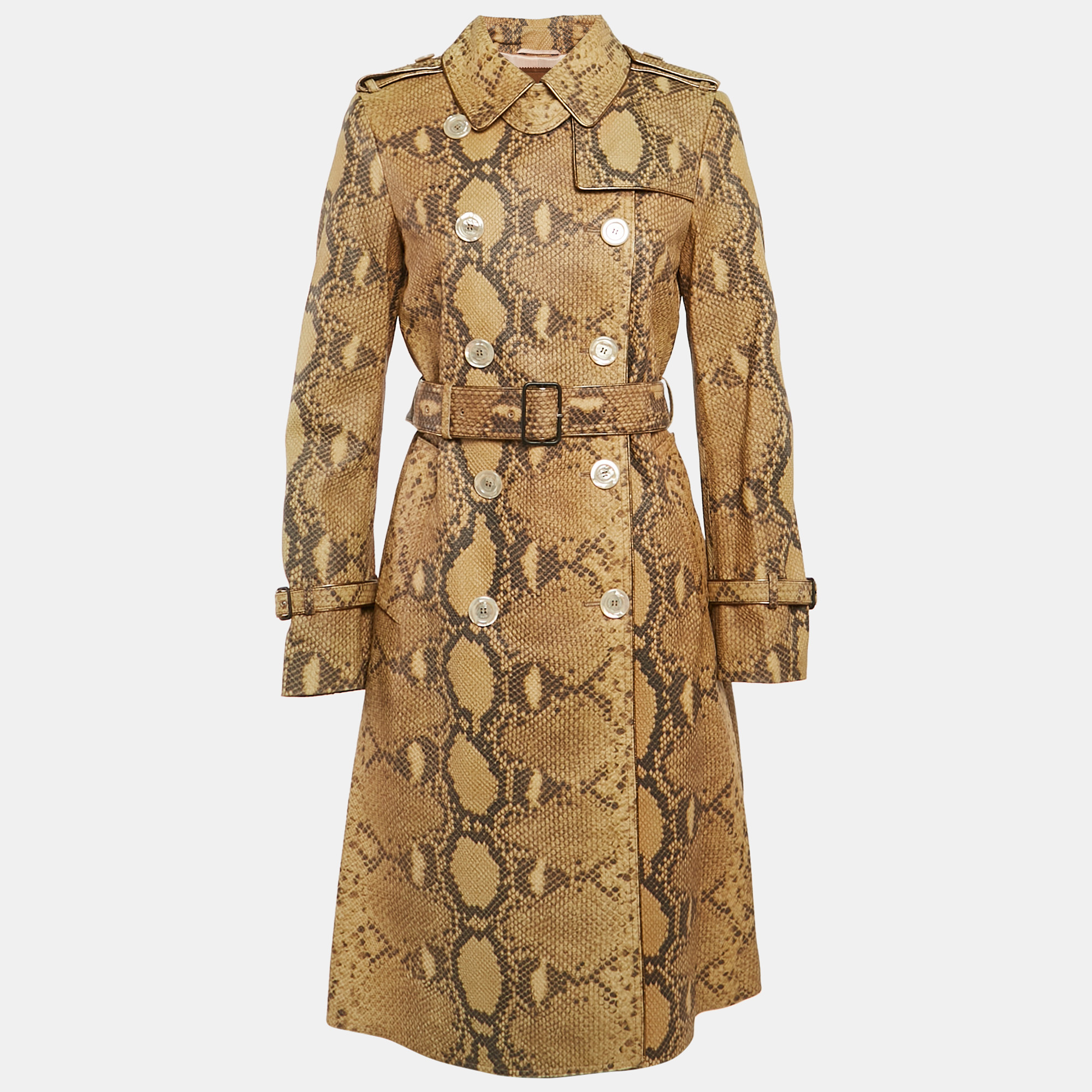 

Gucci Brown Python Skin Texture Leather Double Breasted Coat M