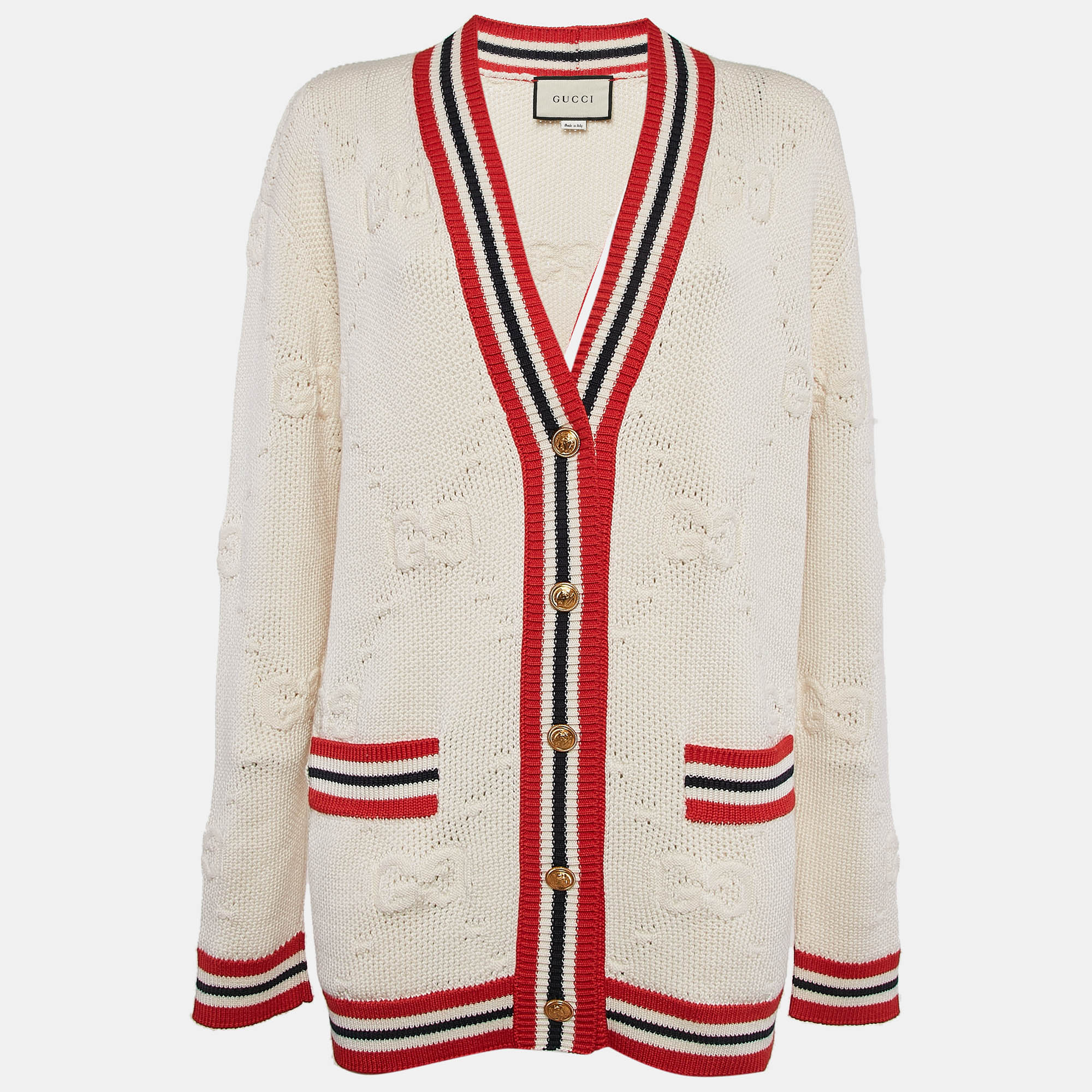 

Gucci Cream Sylvie Web Knit Button Front Cardigan XS