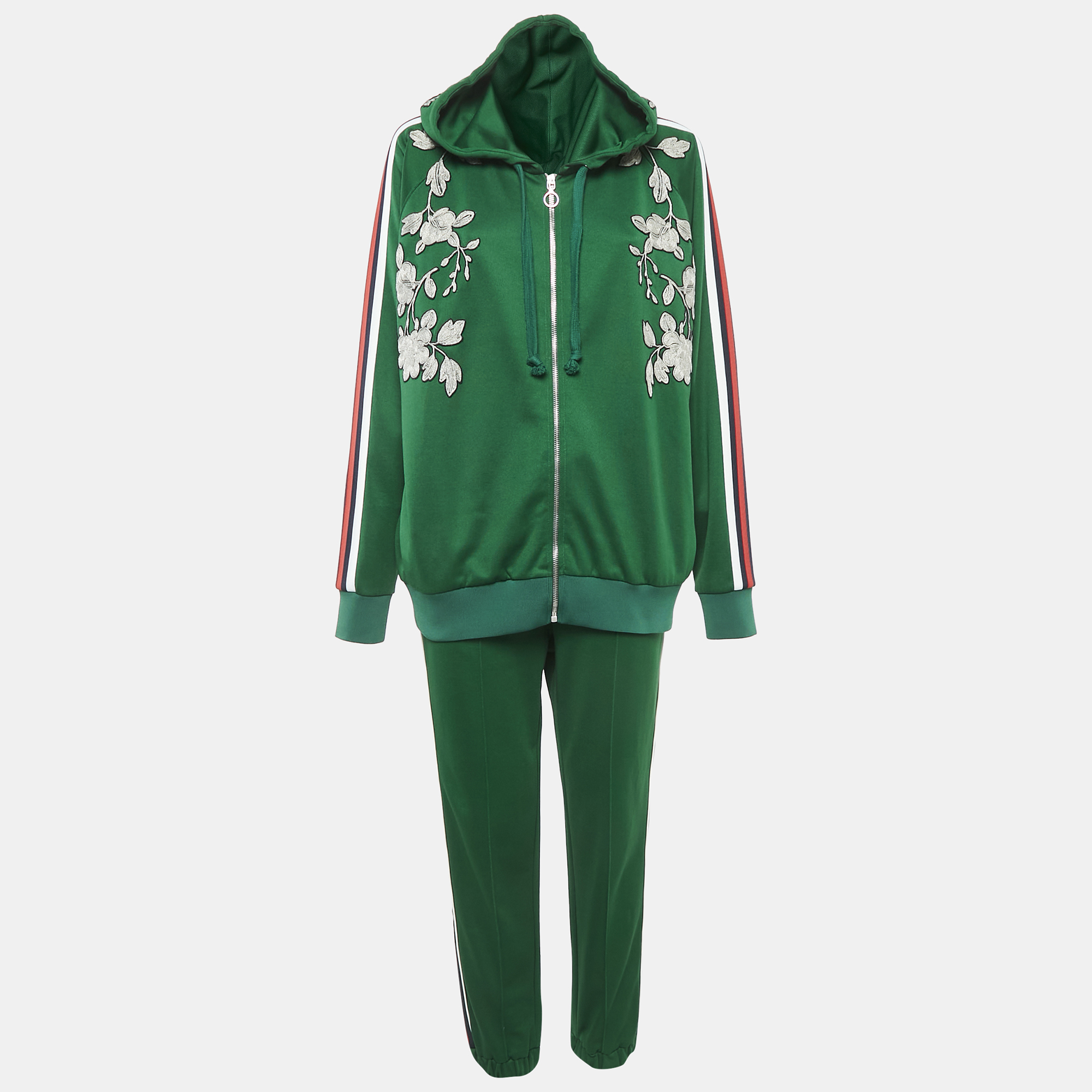 

Gucci Green Floral Embroidered Cotton Blend Knit Tracksuit XL/L