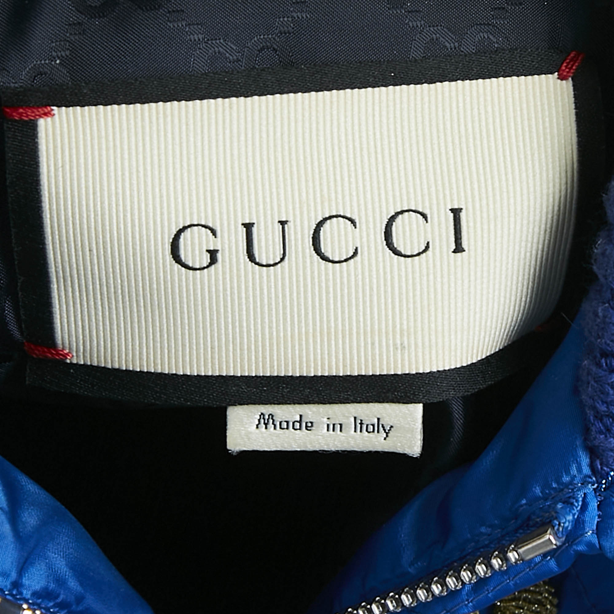 Gucci Blue Embroidered Nylon Quilted Jacket S 