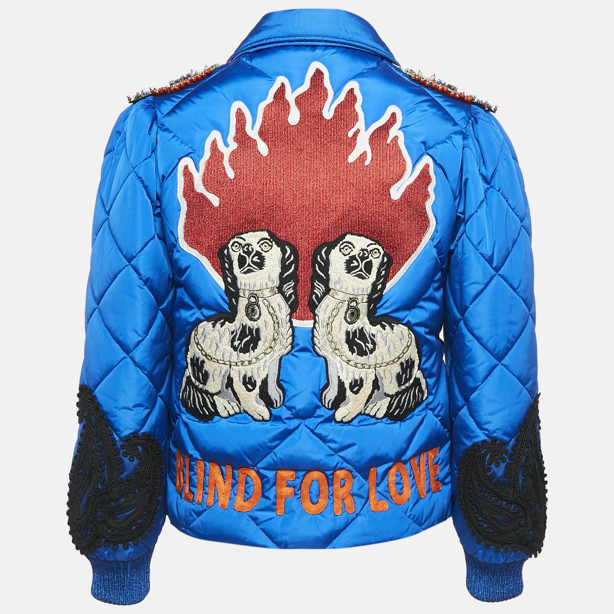 Gucci Blue Embroidered Nylon Quilted Jacket S 