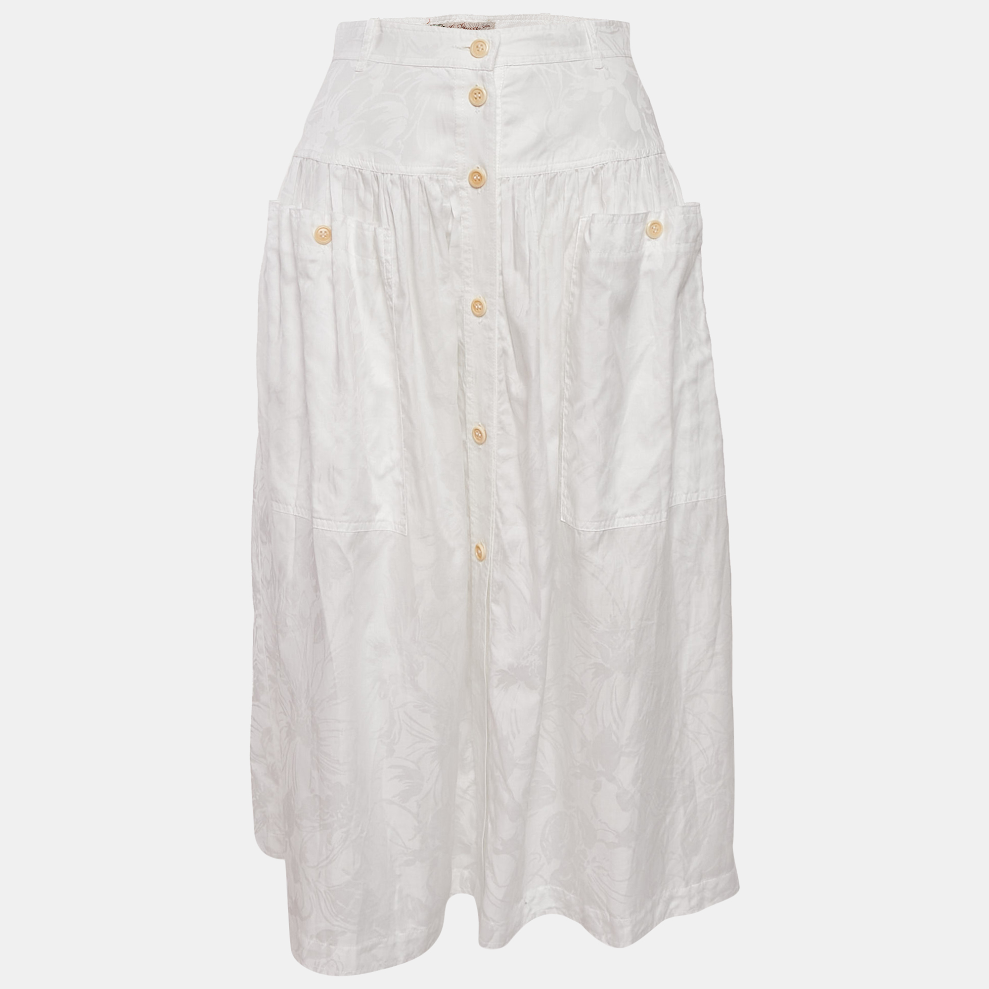 

Gucci White Jacquard Cotton Gathered Midi Skirt M