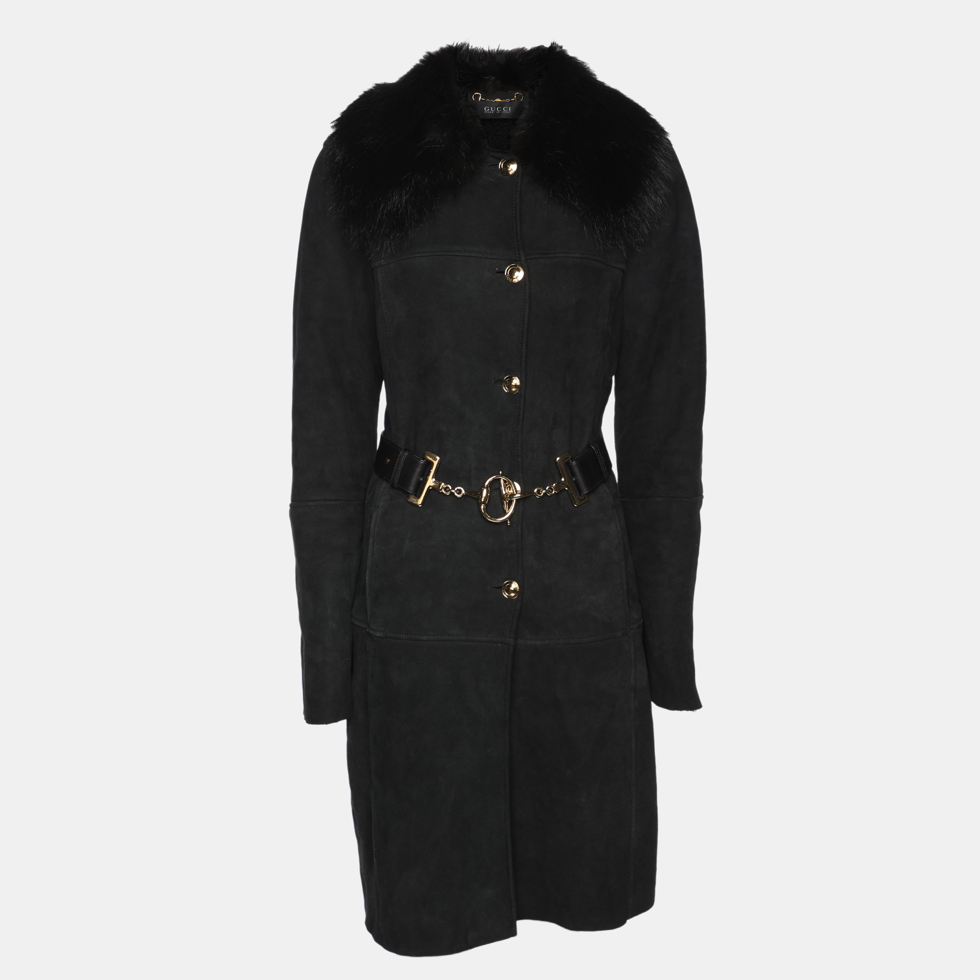 

Gucci Black Suede and Fur Belted Mid-Length Coat M