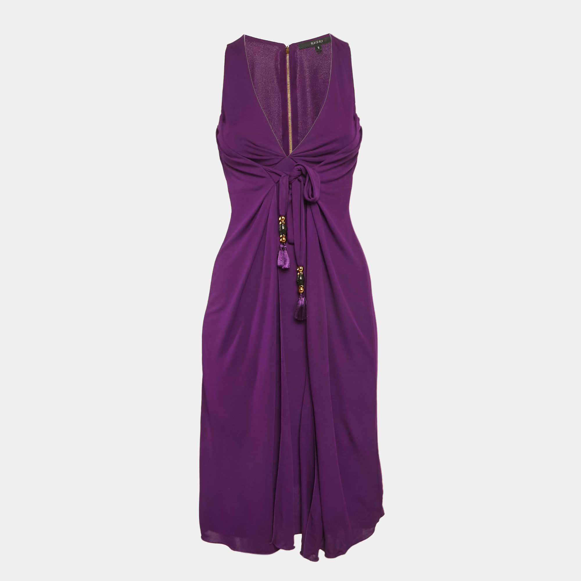 

Gucci Purple Jersey Tie-Up Detail Sleeveless Midi Dress S