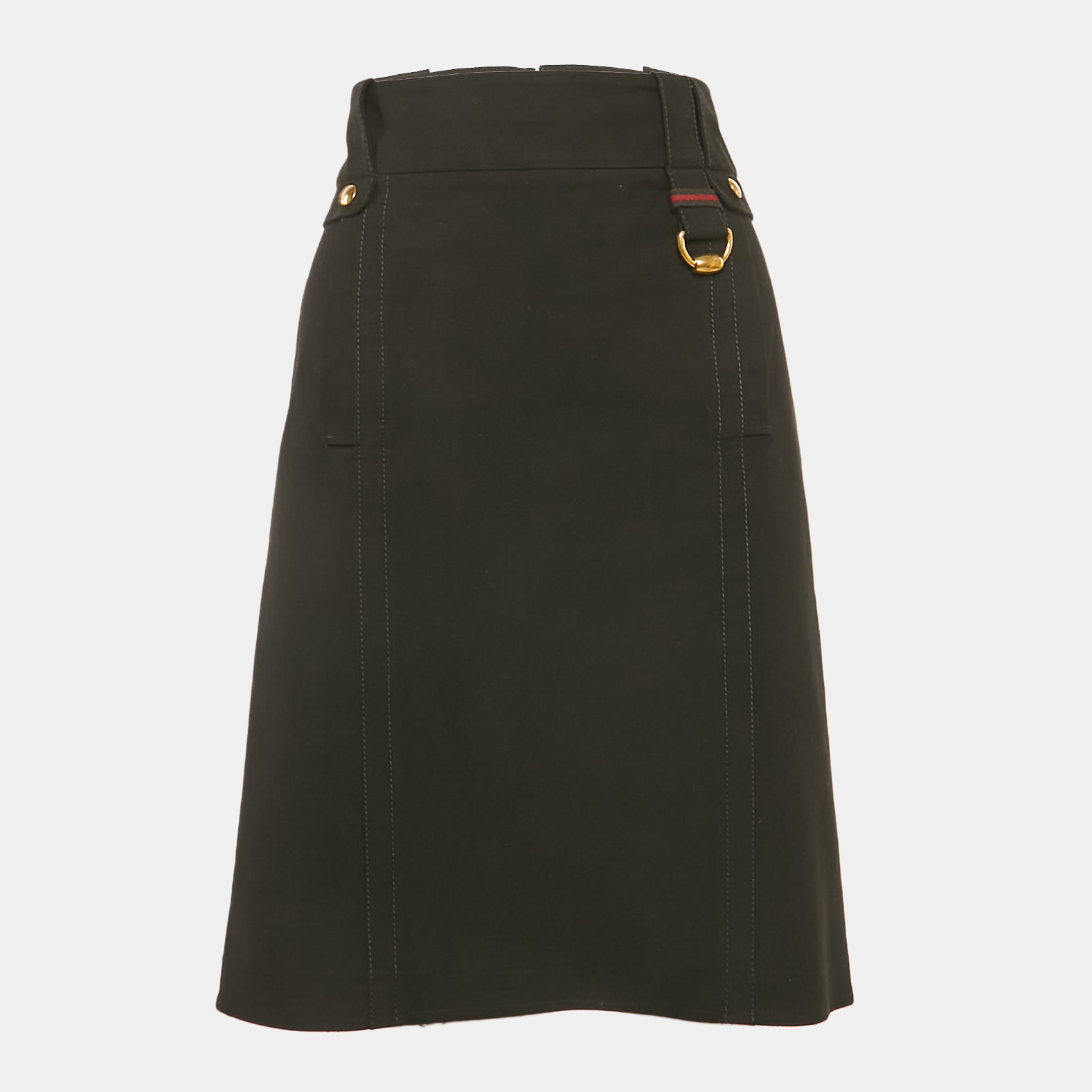 

Gucci Black Gabardine Metal Detail Midi Skirt M