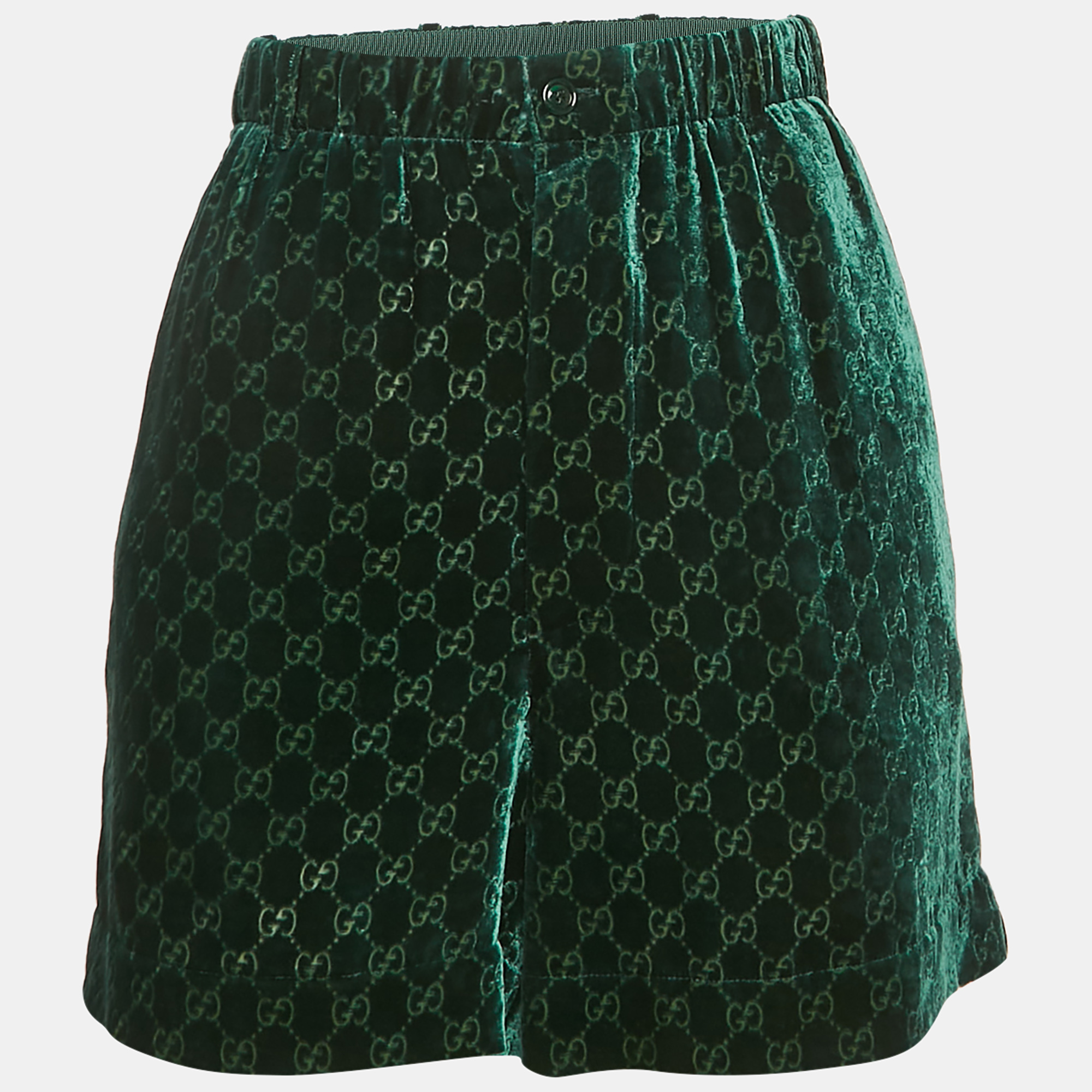 

Gucci Green GG Supreme Patterned Velvet Shorts S