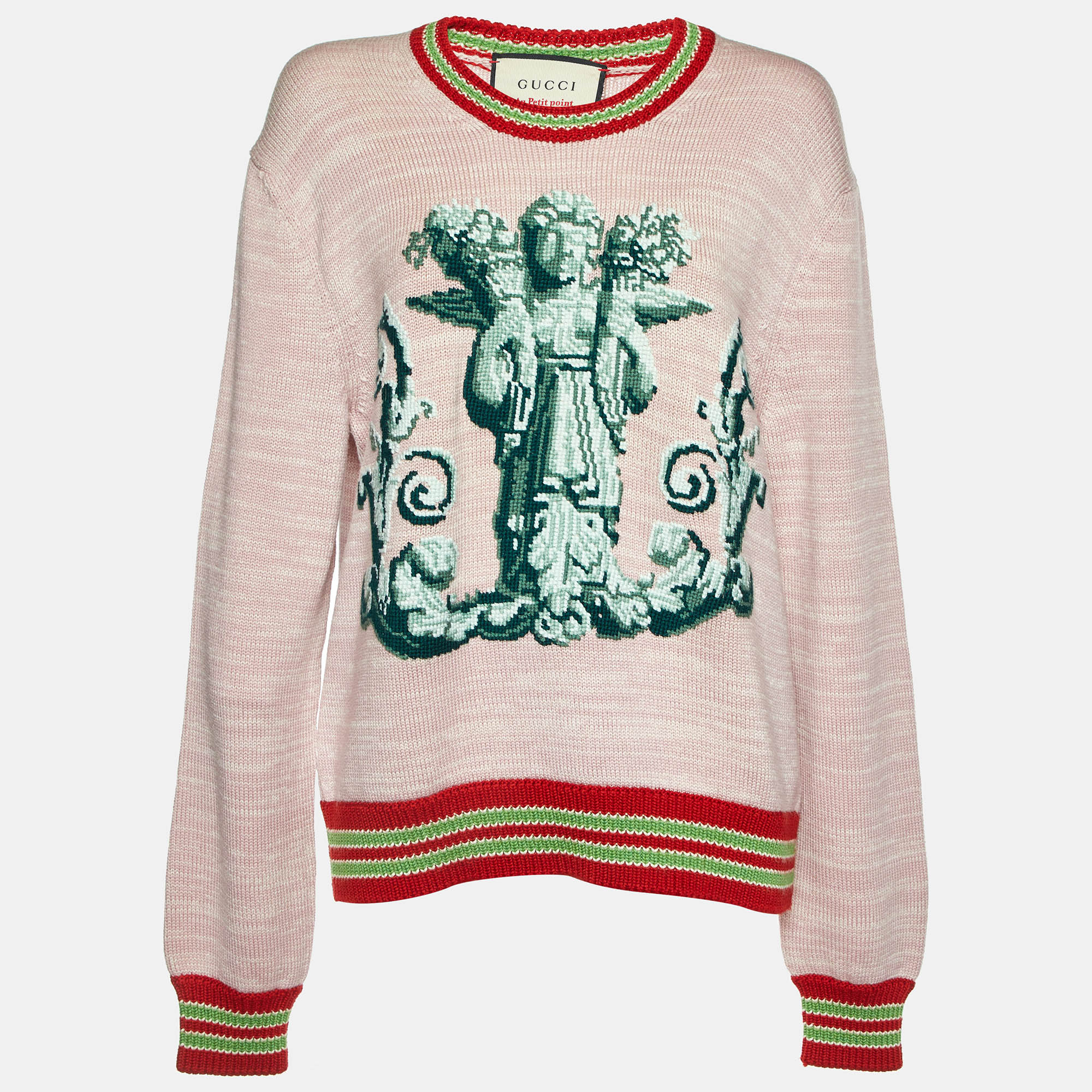 

Gucci Pink Angel Embroidered Wool Knit Sweater XL