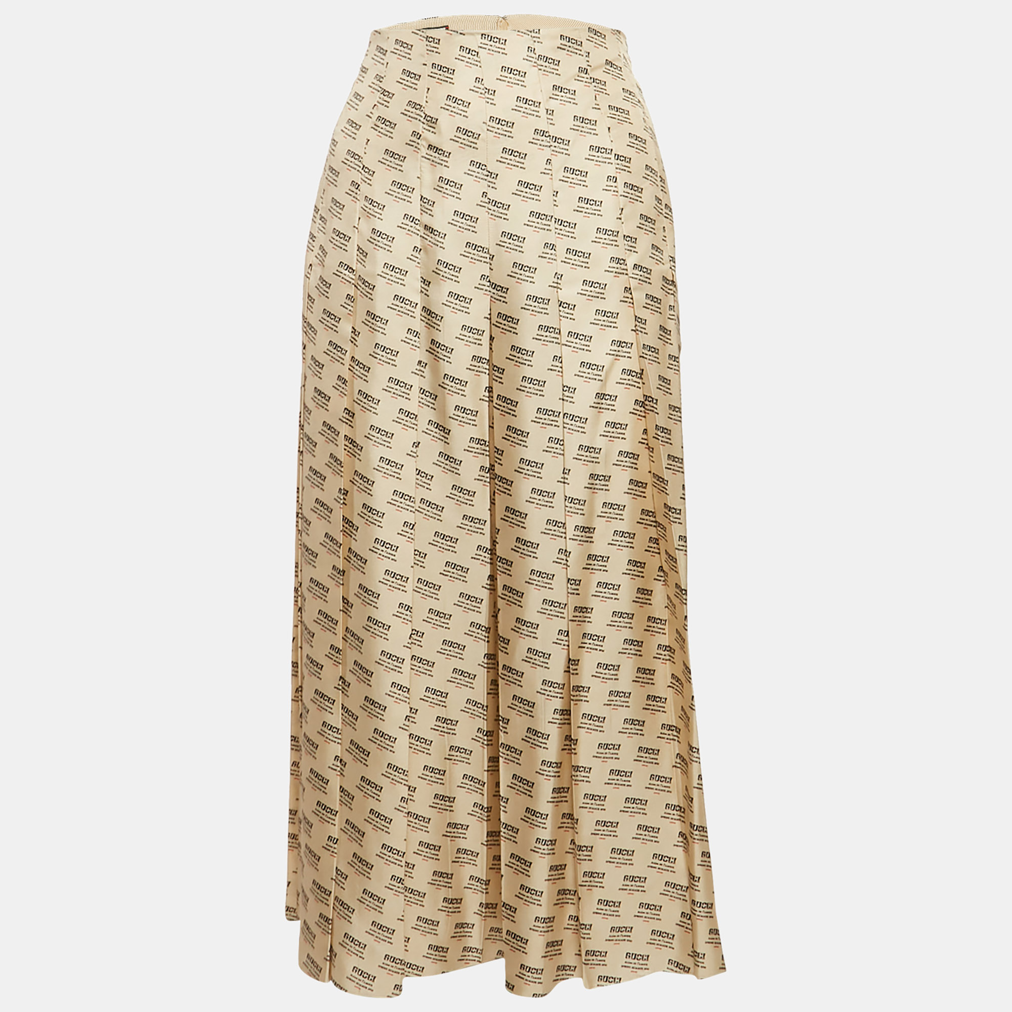 

Gucci Beige Invite Stamp Print Silk Pleated Midi Skirt M, Cream