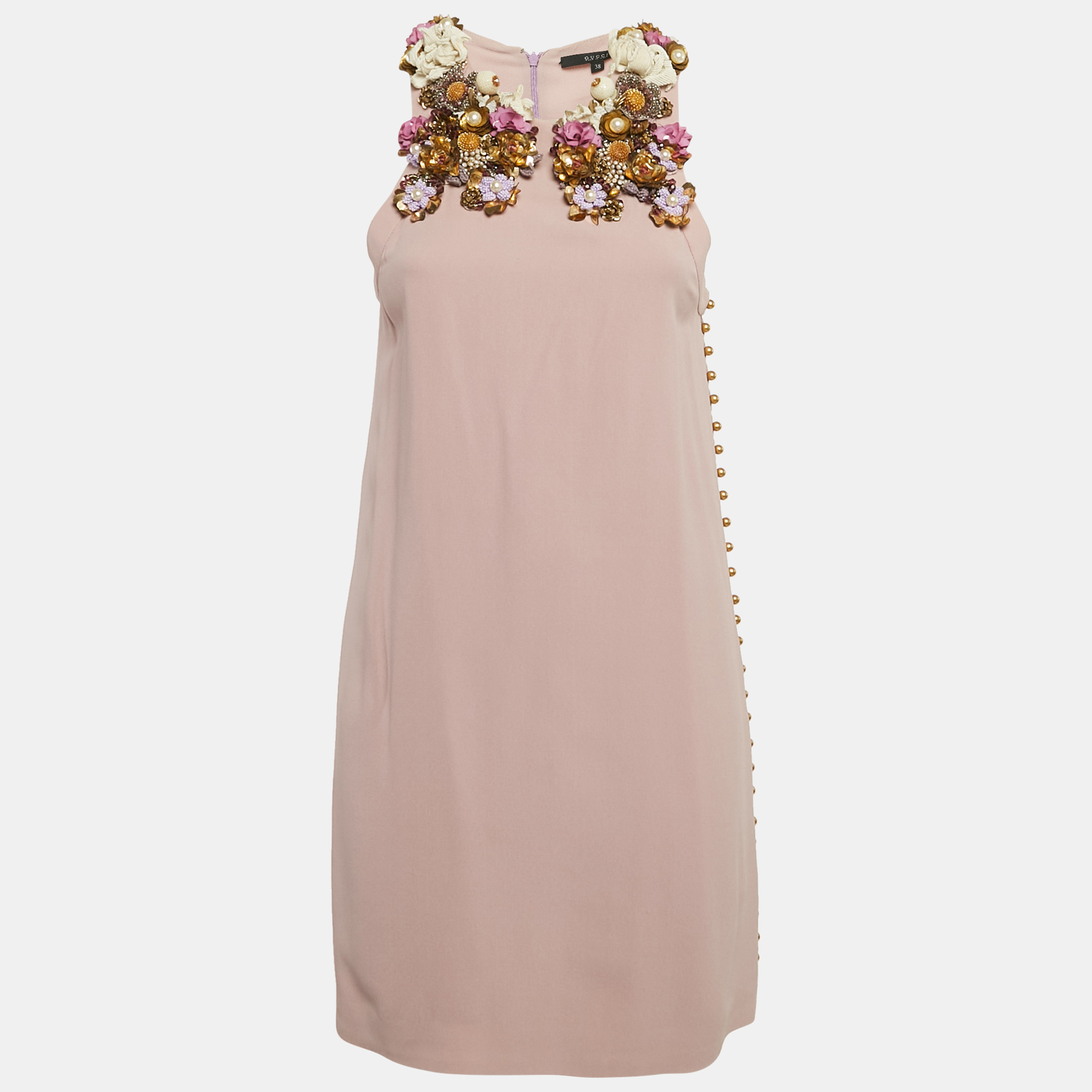 

Gucci Mauve Embellished Neck Silk Mini Dress S, Pink