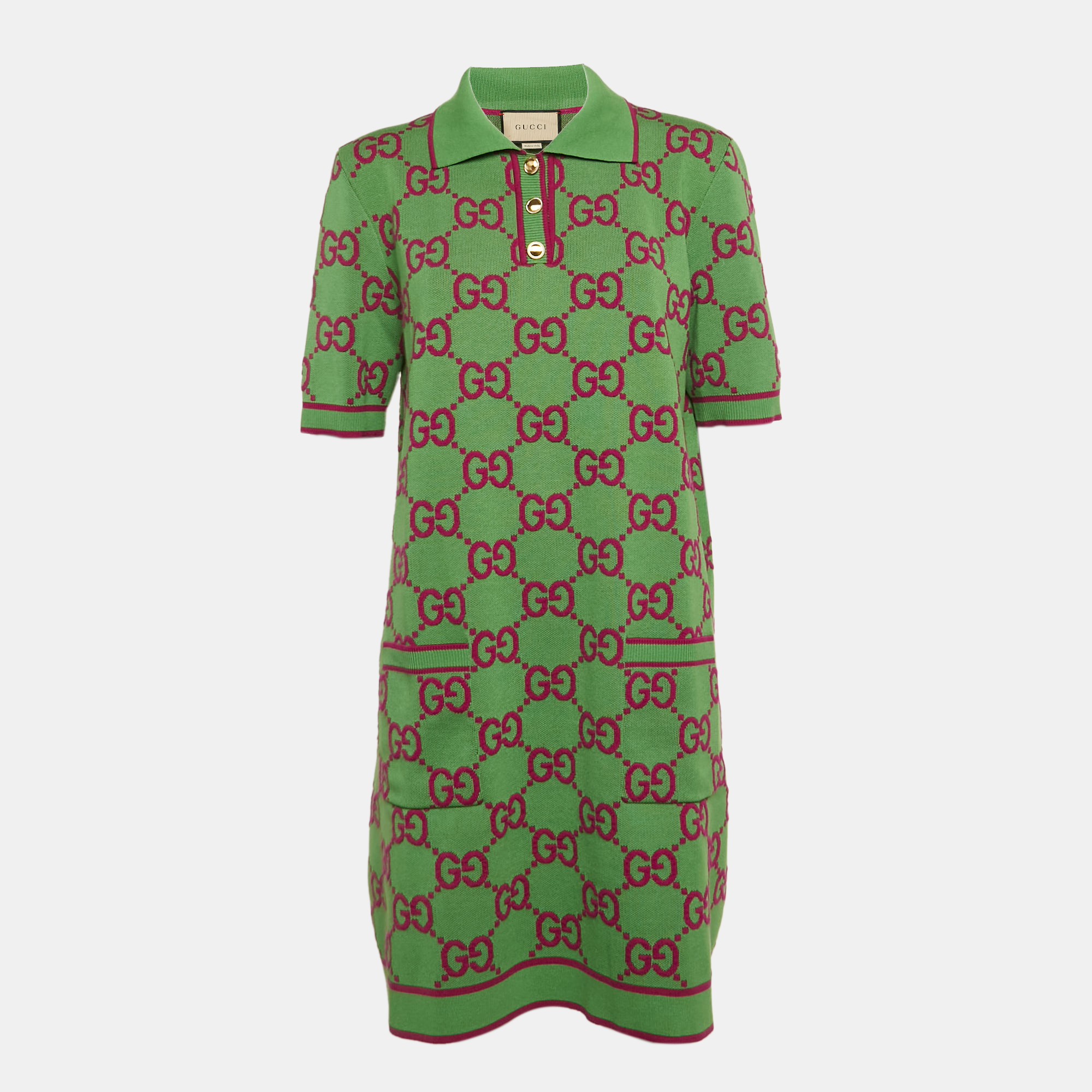 

Gucci Green GG Jacquard Cotton Knit T-Shirt Dress L