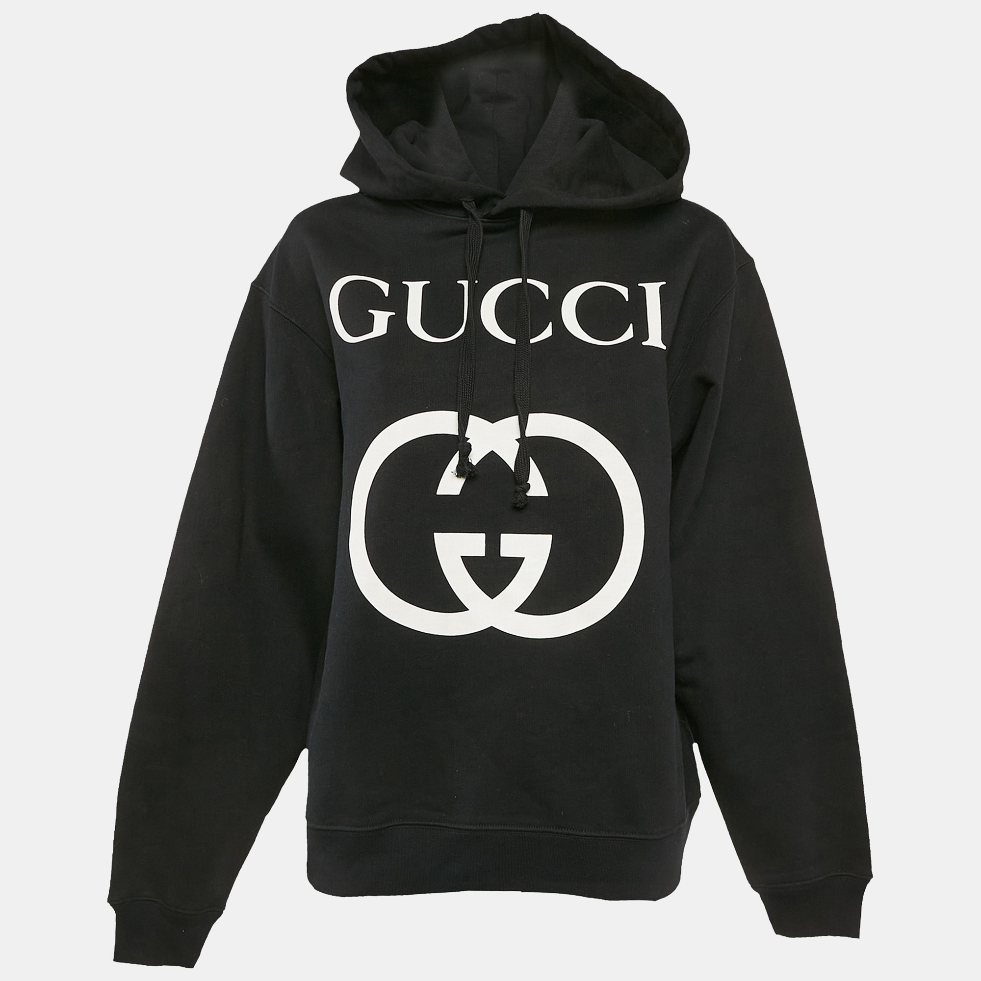 

Gucci Black Logo Print Cotton Knit Hoodie M