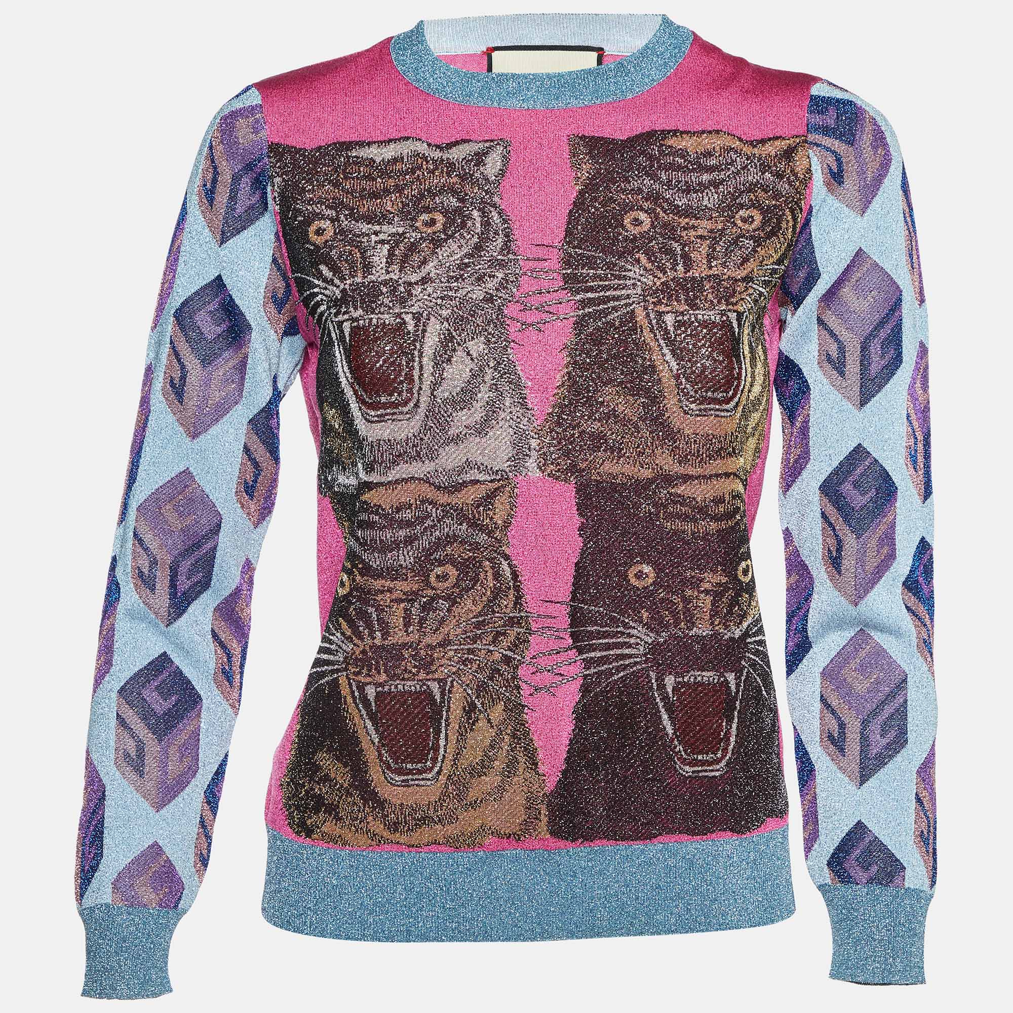 

Gucci Multicolor Tiger Heat Lurex Knit Crew Neck Jumper M