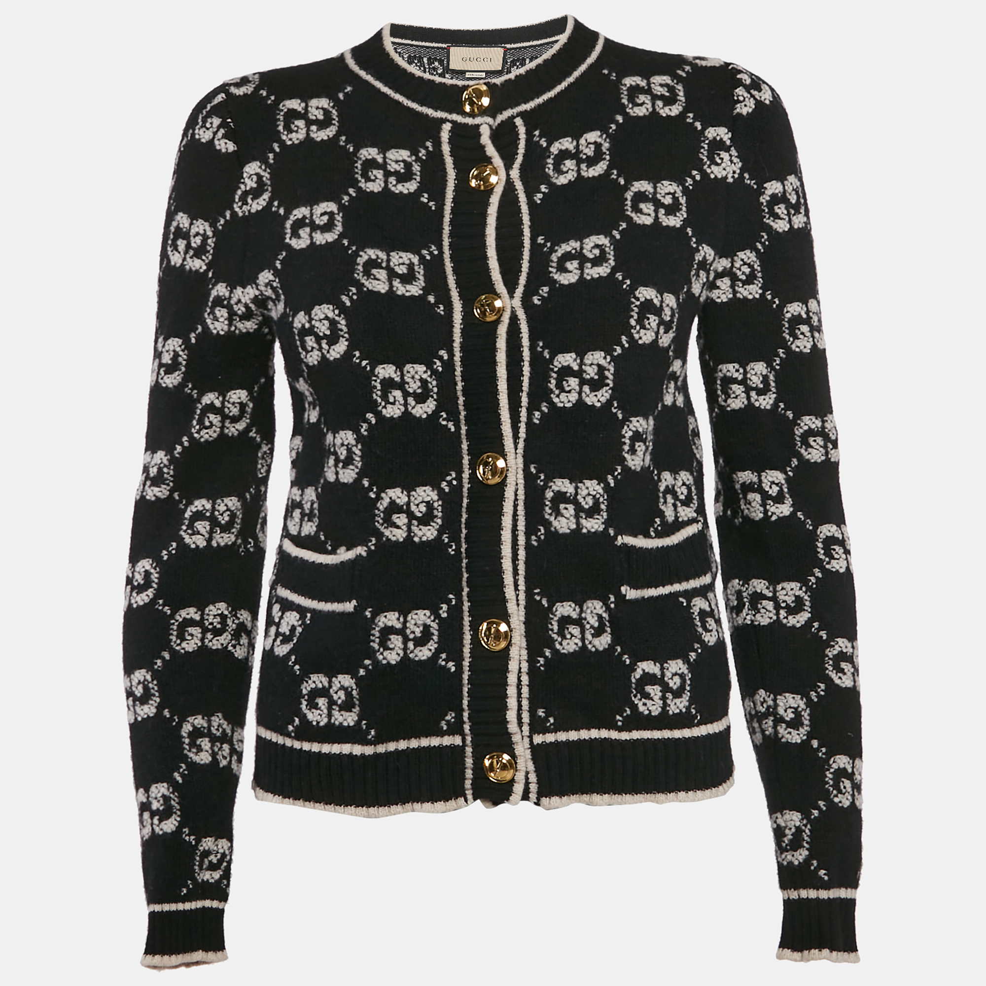 

Gucci Black GG Bouclé Jacquard Knit Button Front Cardigan S