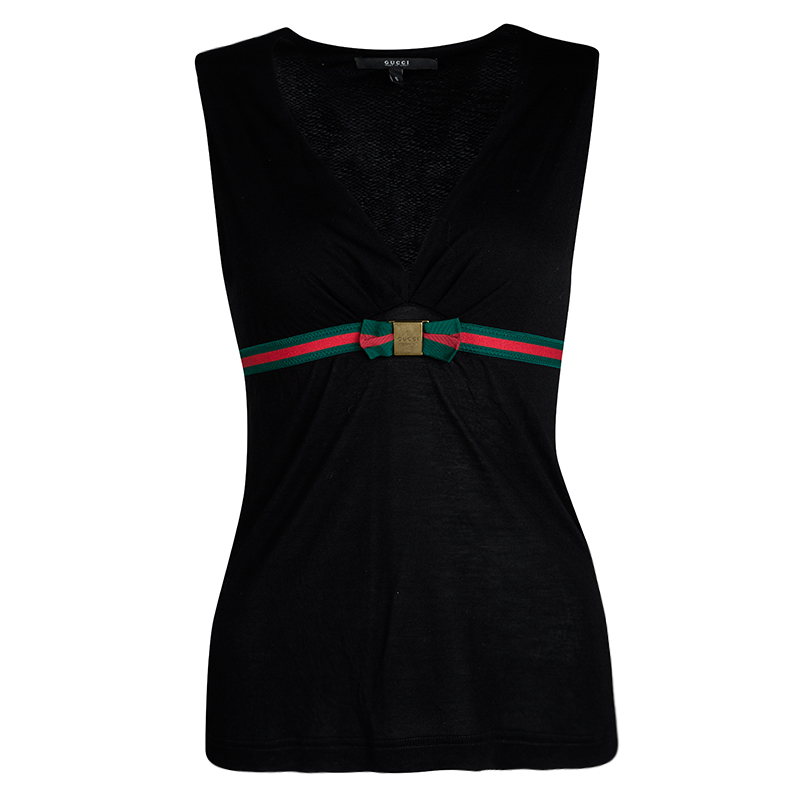 Pre Owned توب غوتشي أسود بفيونكة مزينة بلا أكمام S