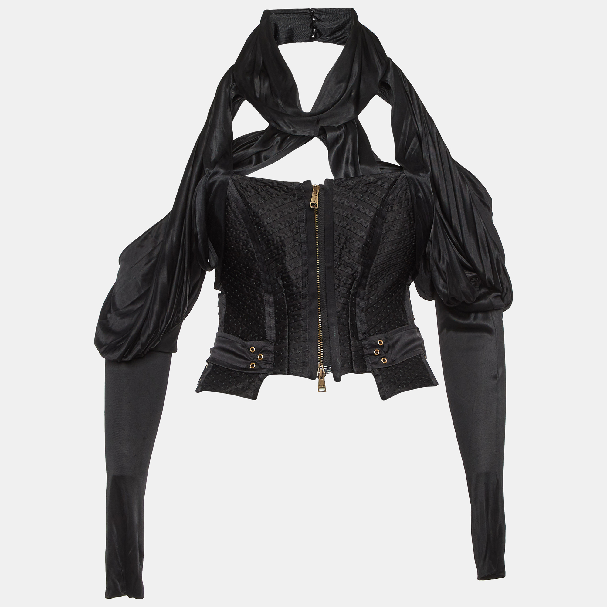 

Gucci Black Silk & Jersey Draped Corset Top S