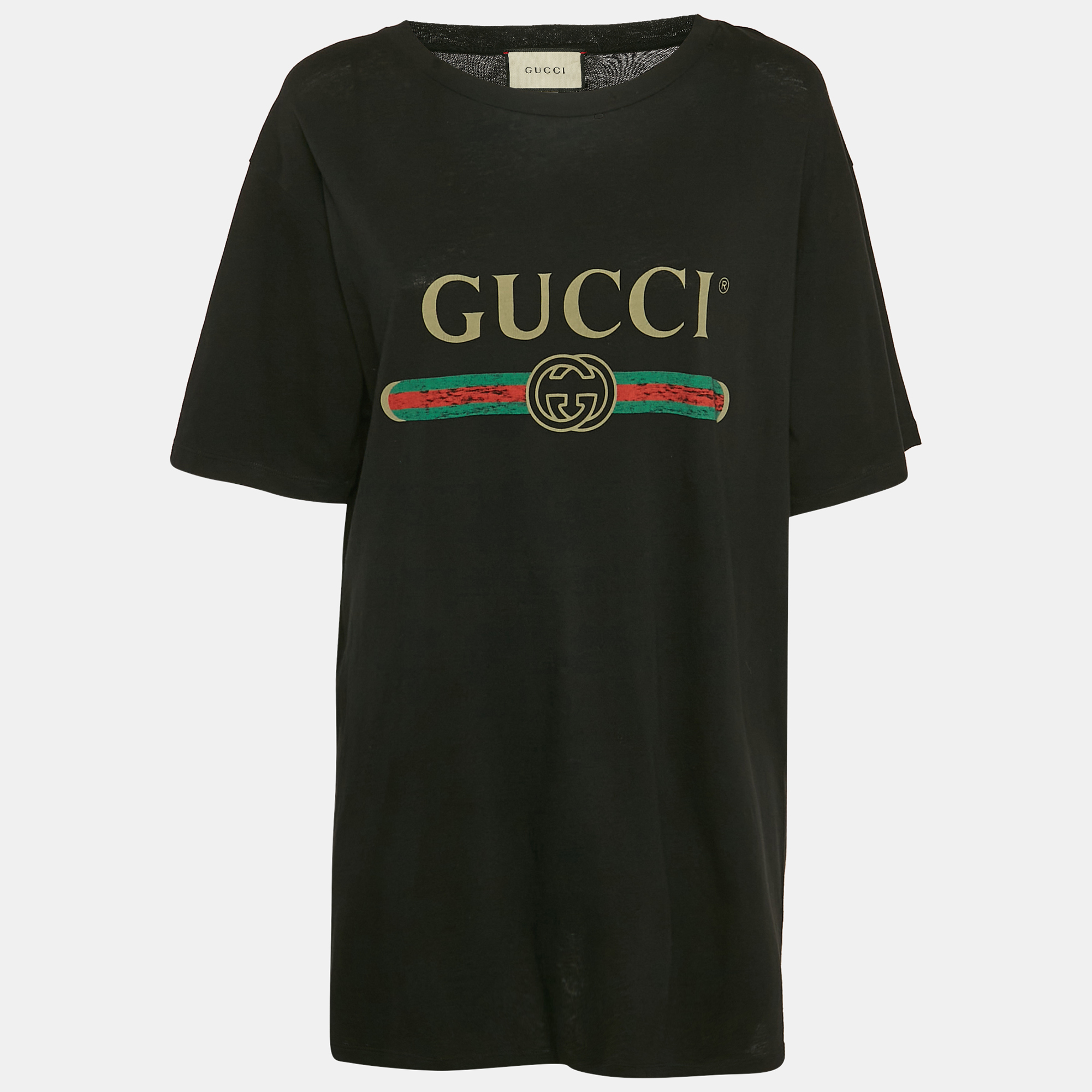 

Gucci Black Vintage Print Jersey Distressed T-Shirt L, White