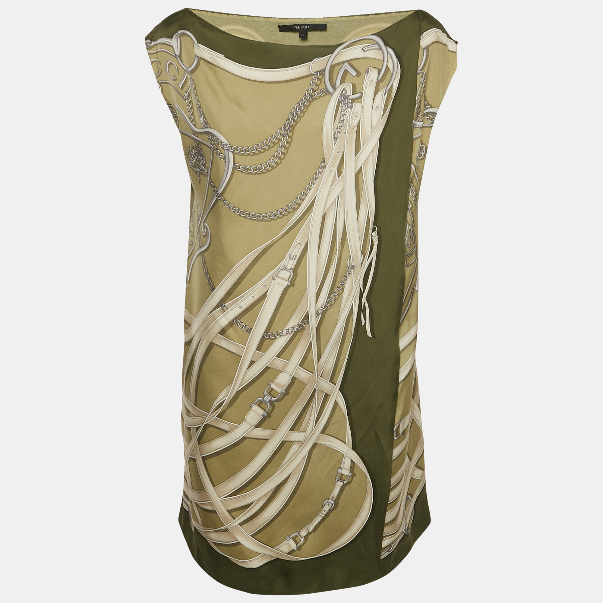 

Gucci Green Equestrian Print Silk Mini Wrap Dress M, Yellow